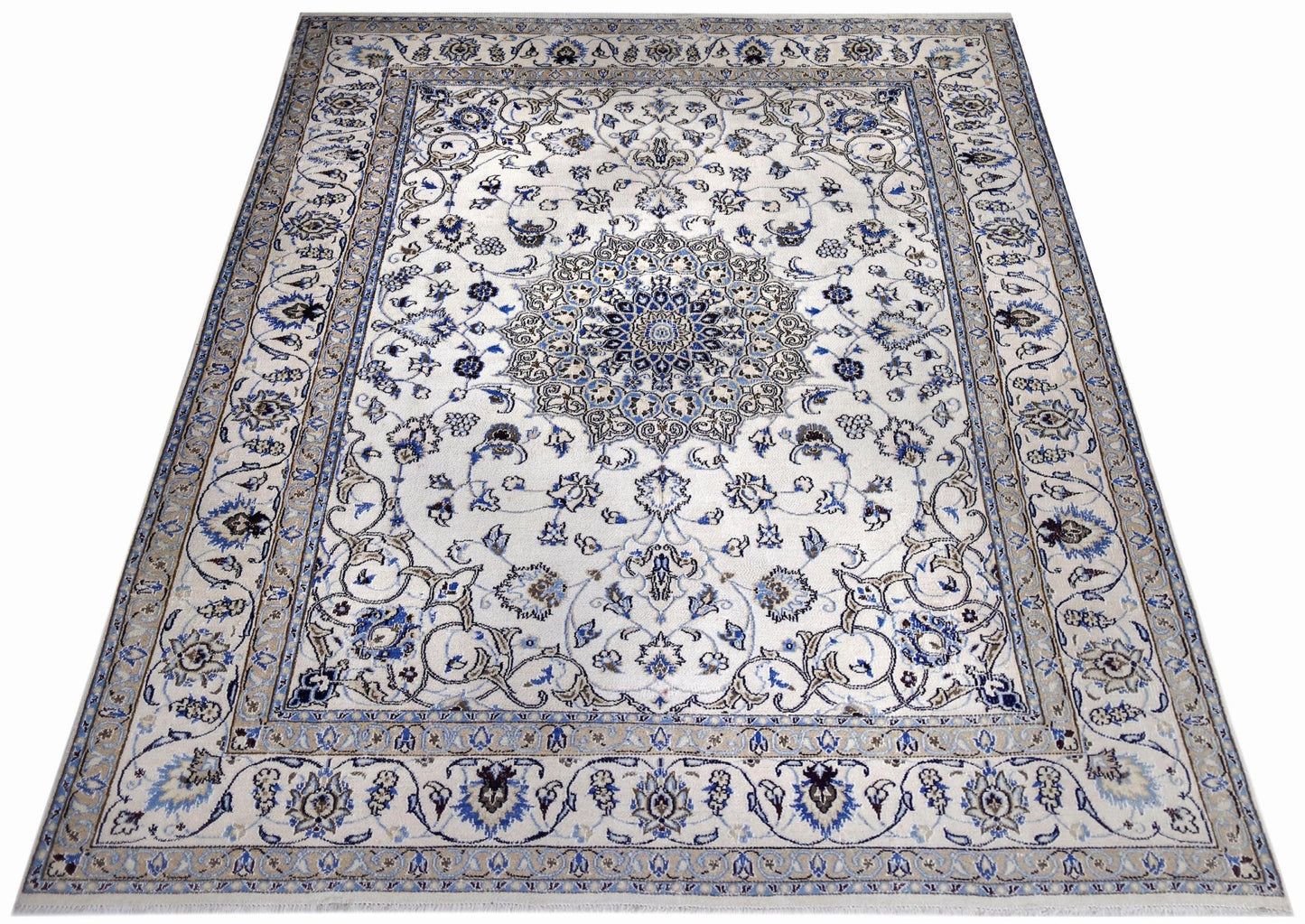 Handmade Vintage Persian Nain Rug | 252 x 191 cm | 8'3" x 6'3" - Najaf Rugs & Textile