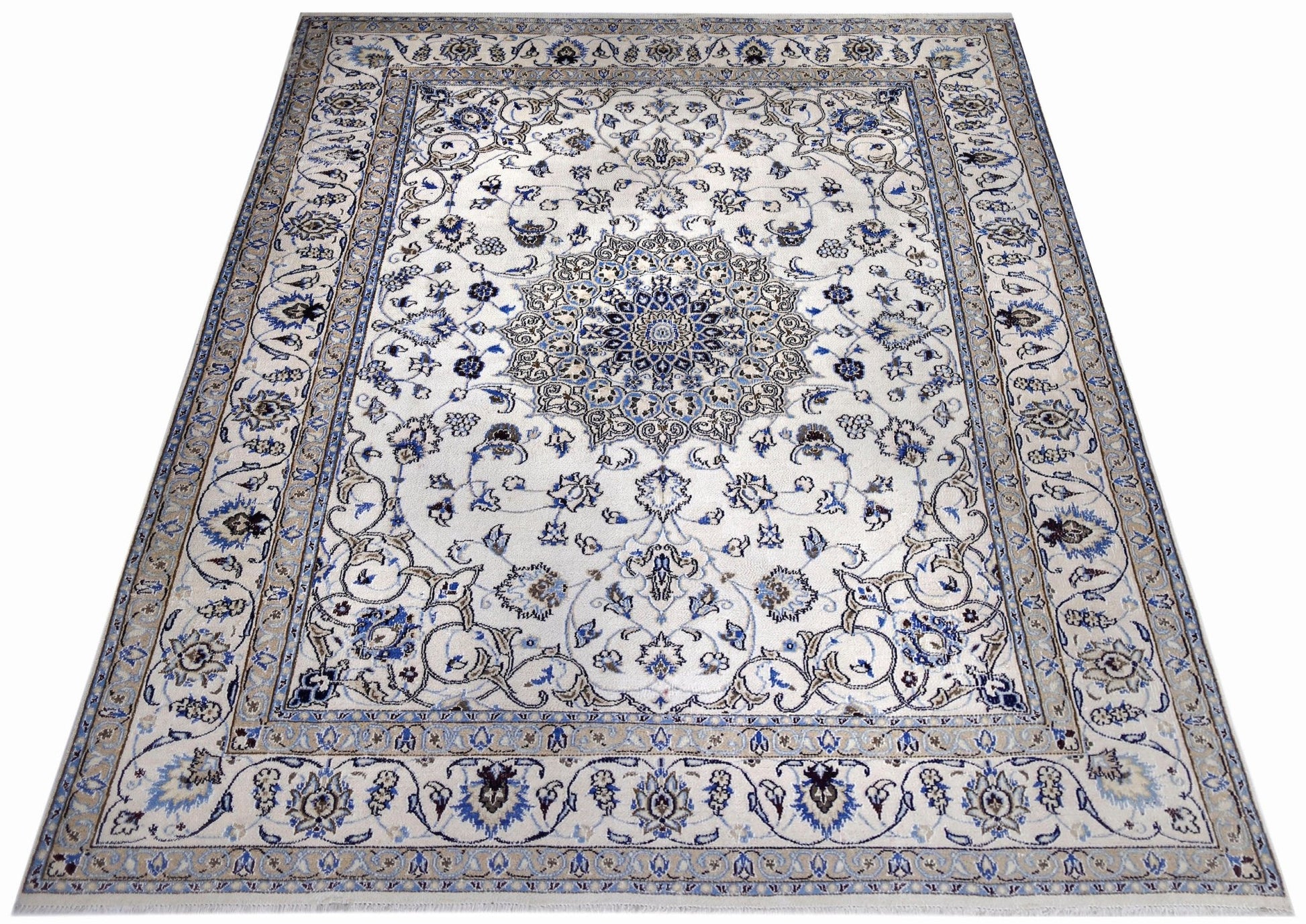 Handmade Vintage Persian Nain Rug | 252 x 191 cm | 8'3" x 6'3" - Najaf Rugs & Textile