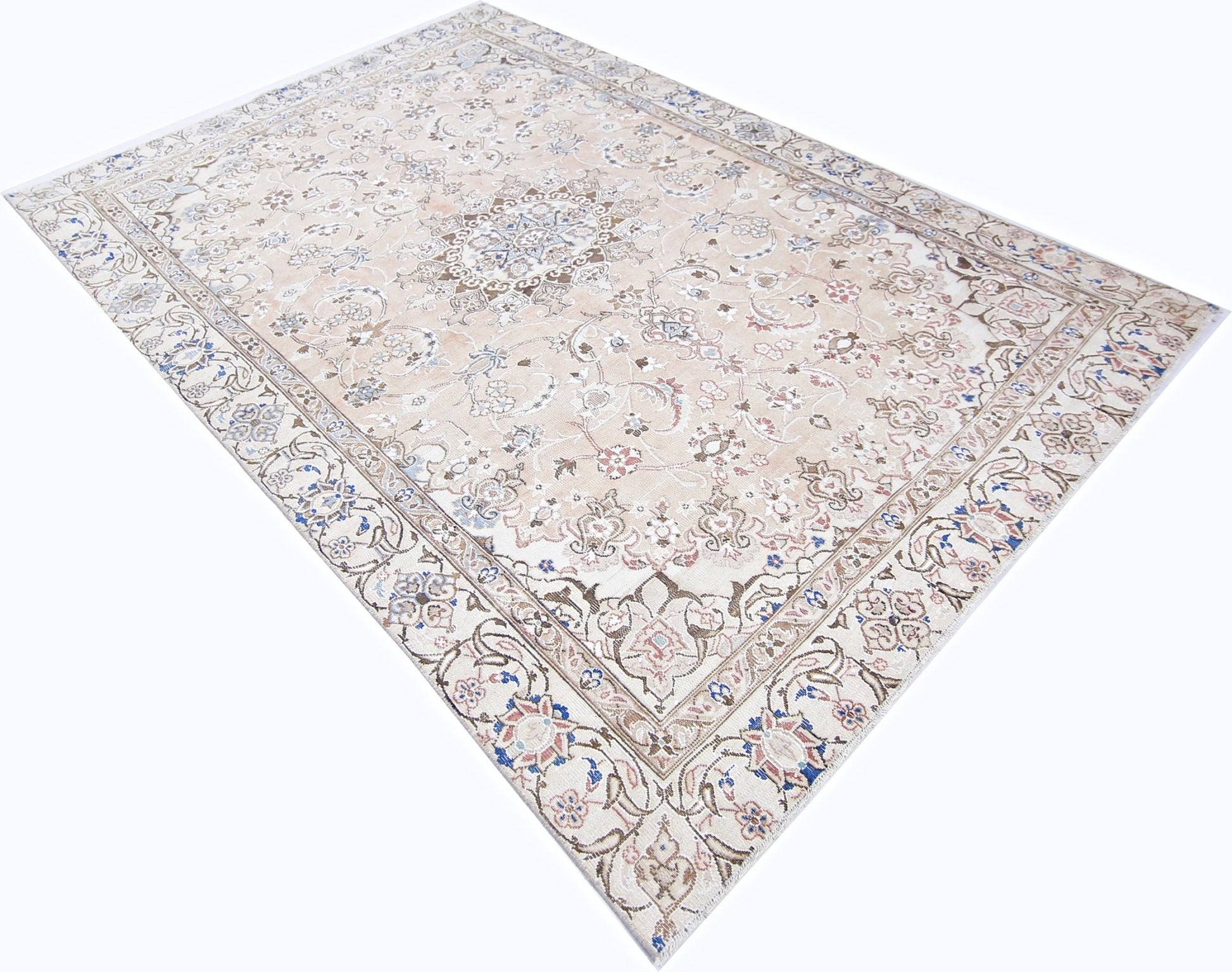 Handmade Vintage Persian Nain Rug | 255 x 171 cm | 8'4" x 5'7" - Najaf Rugs & Textile