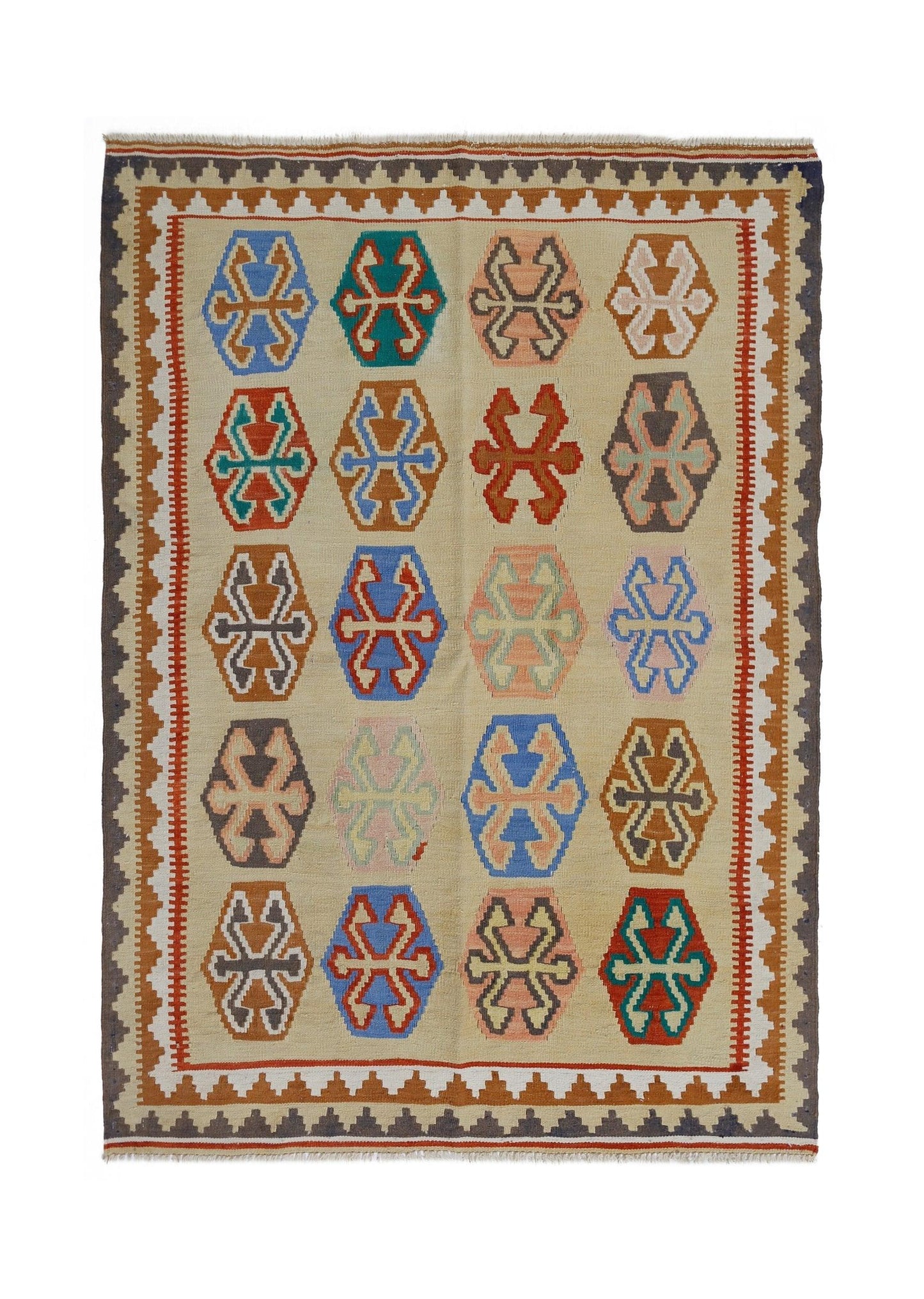 Handmade Vintage Persian Ghasghai Kilim | 149 x 111 cm | 4'11" x 3'8" - Najaf Rugs & Textile
