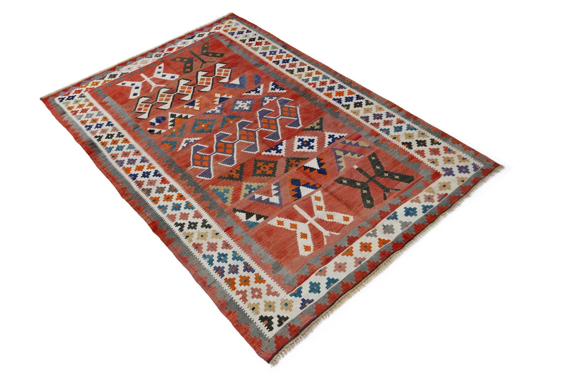 Handmade Vintage Persian Ghasghai Kilim | 186 x 133 cm | 6'1" x 4'4" - Najaf Rugs & Textile