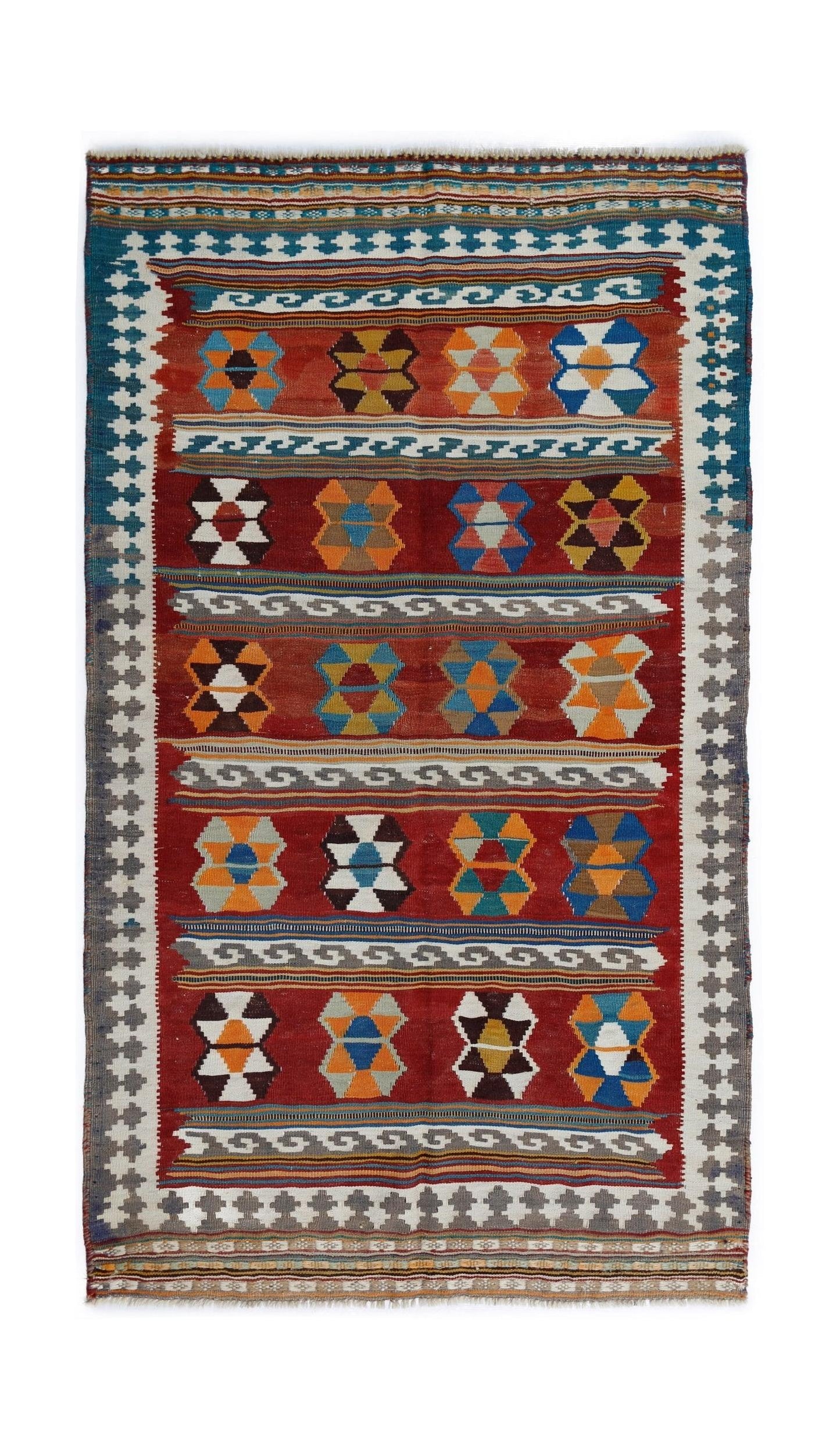 Handmade Vintage Persian Ghasghai Kilim | 204 x 116 cm | 6'8" x 3'10" - Najaf Rugs & Textile