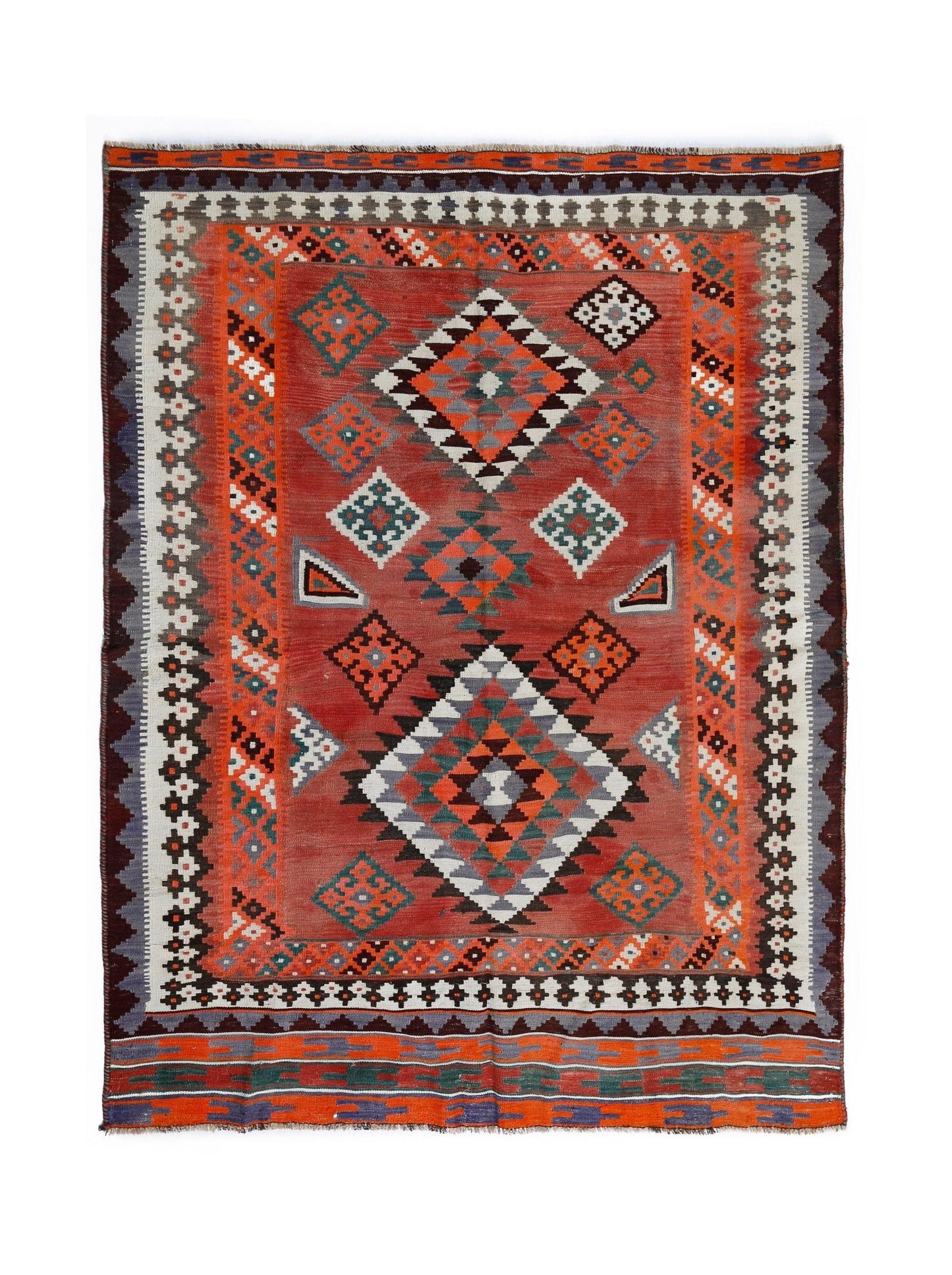 Handmade Vintage Persian Ghasghai Kilim | 222 x 170 cm | 7'2" x 5'7" - Najaf Rugs & Textile