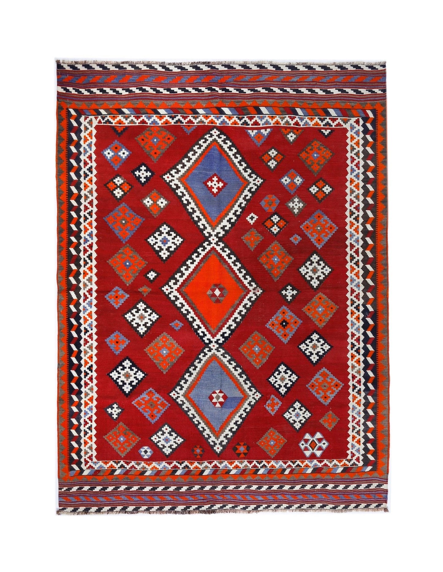 Handmade Vintage Persian Ghasghai Kilim | 223 x 184 cm | 7'4" x 6' - Najaf Rugs & Textile