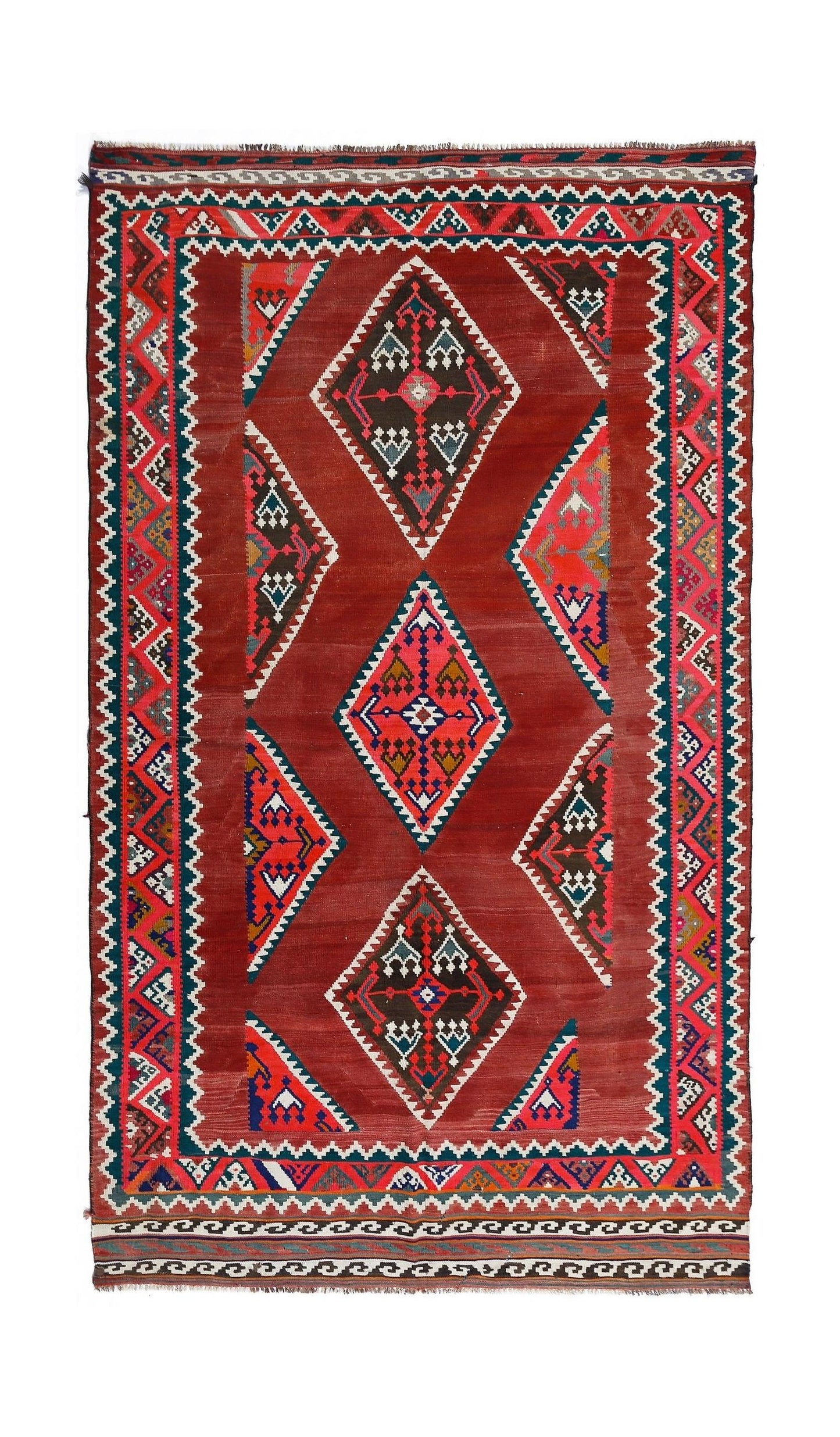 Handmade Vintage Persian Ghasghai Kilim | 244 x 148 cm | 8' x 4'10" - Najaf Rugs & Textile