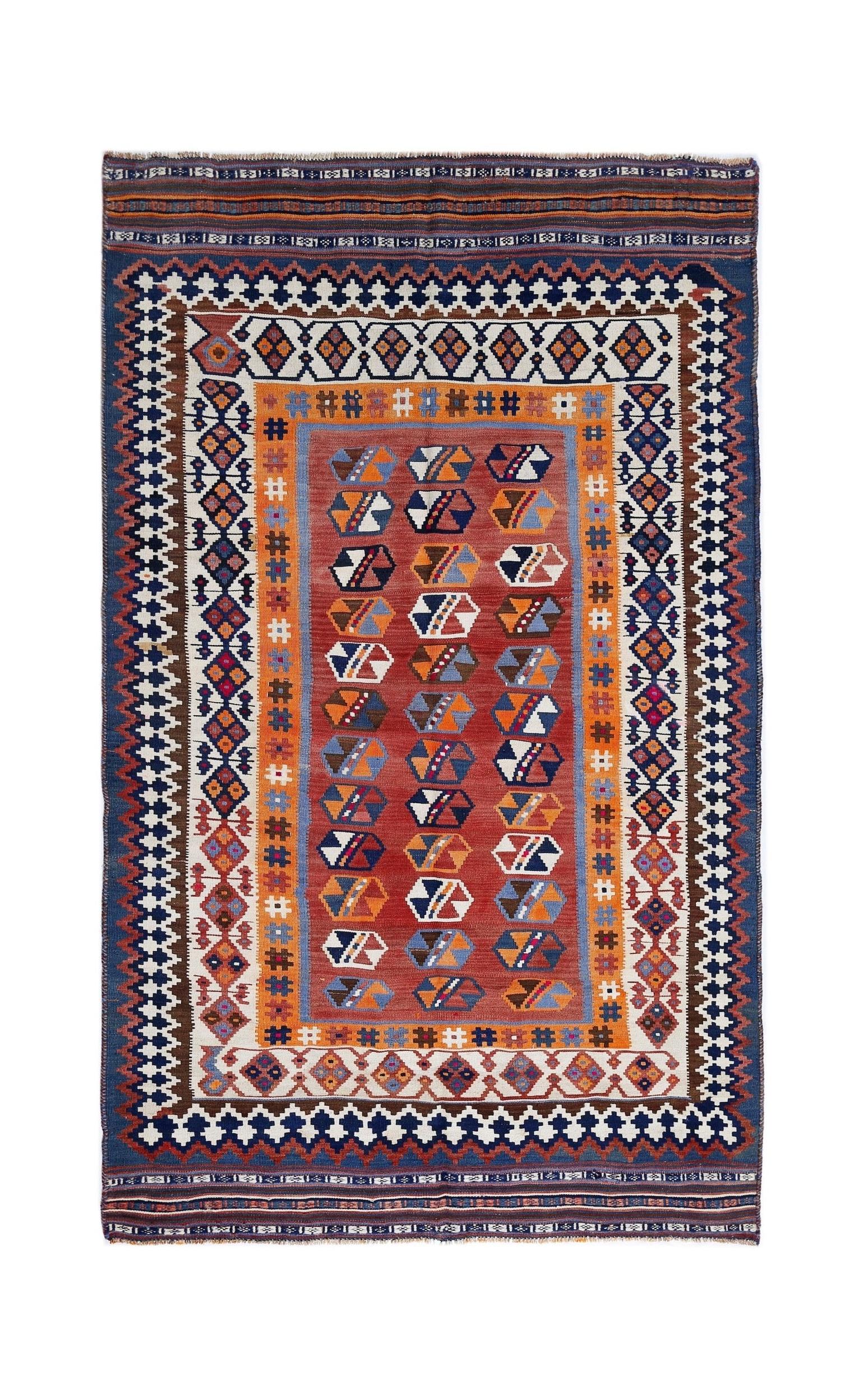 Handmade Vintage Persian Ghasghai Kilim | 246 x 147 cm | 8'1" x 4'10" - Najaf Rugs & Textile