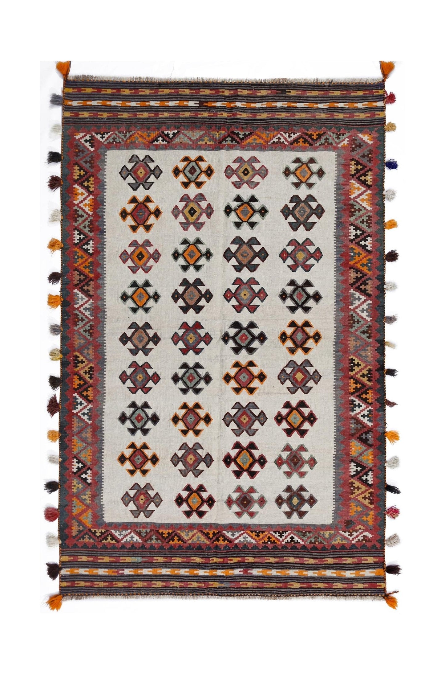 Handmade Vintage Persian Ghasghai Kilim | 249 x 158 cm | 8'2" x 5'2" - Najaf Rugs & Textile