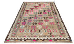 Handmade Vintage Persian Kilim | 261 x 161 cm | 8'7" x 5'3" - Najaf Rugs & Textile