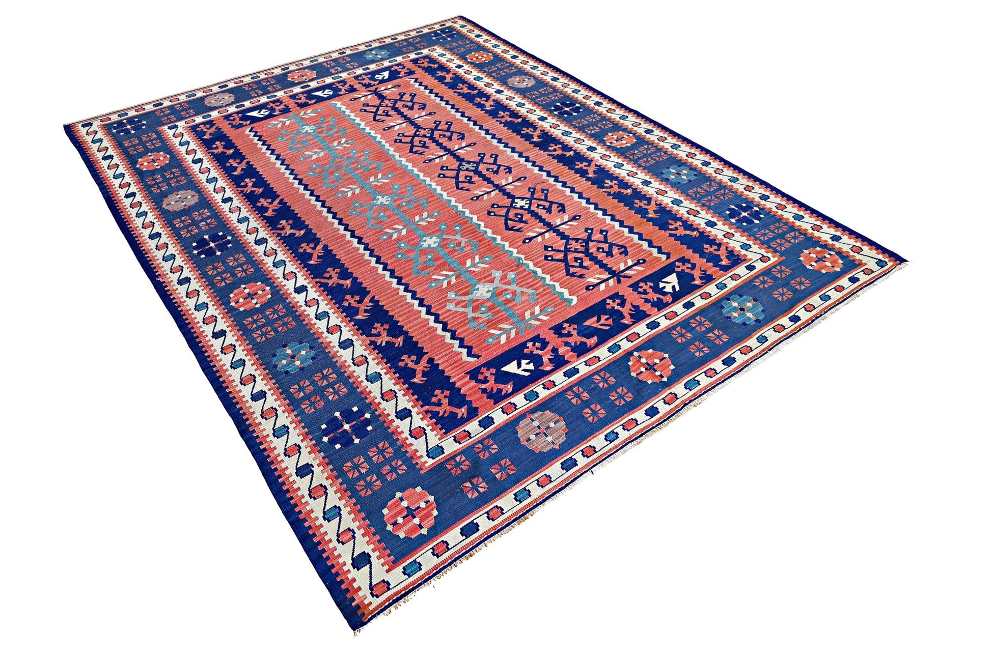Handmade Vintage Persian Ghasghai Kilim | 263 x 216 cm | 8'7" x 7'1" - Najaf Rugs & Textile