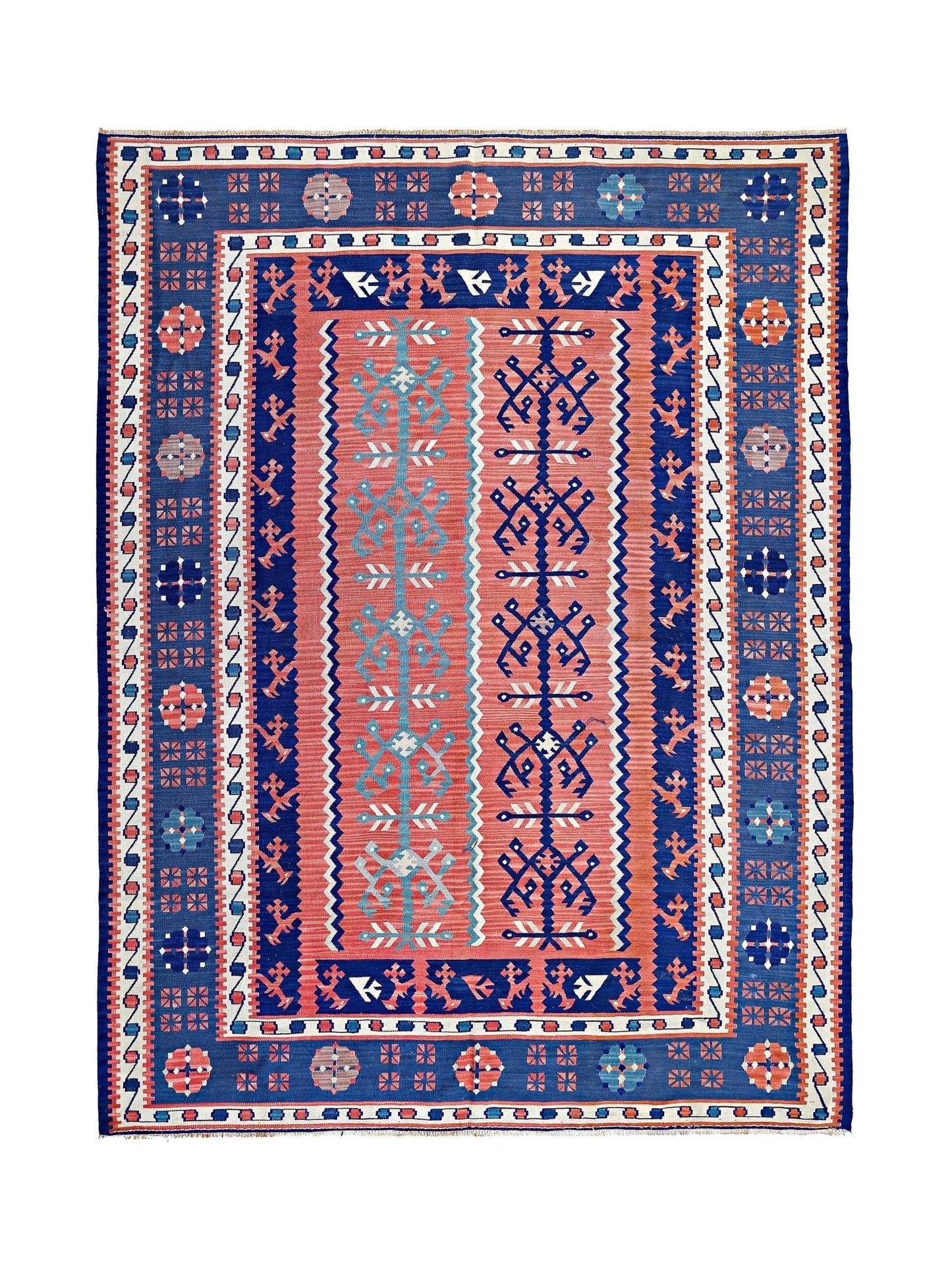 Handmade Vintage Persian Ghasghai Kilim | 263 x 216 cm | 8'7" x 7'1" - Najaf Rugs & Textile