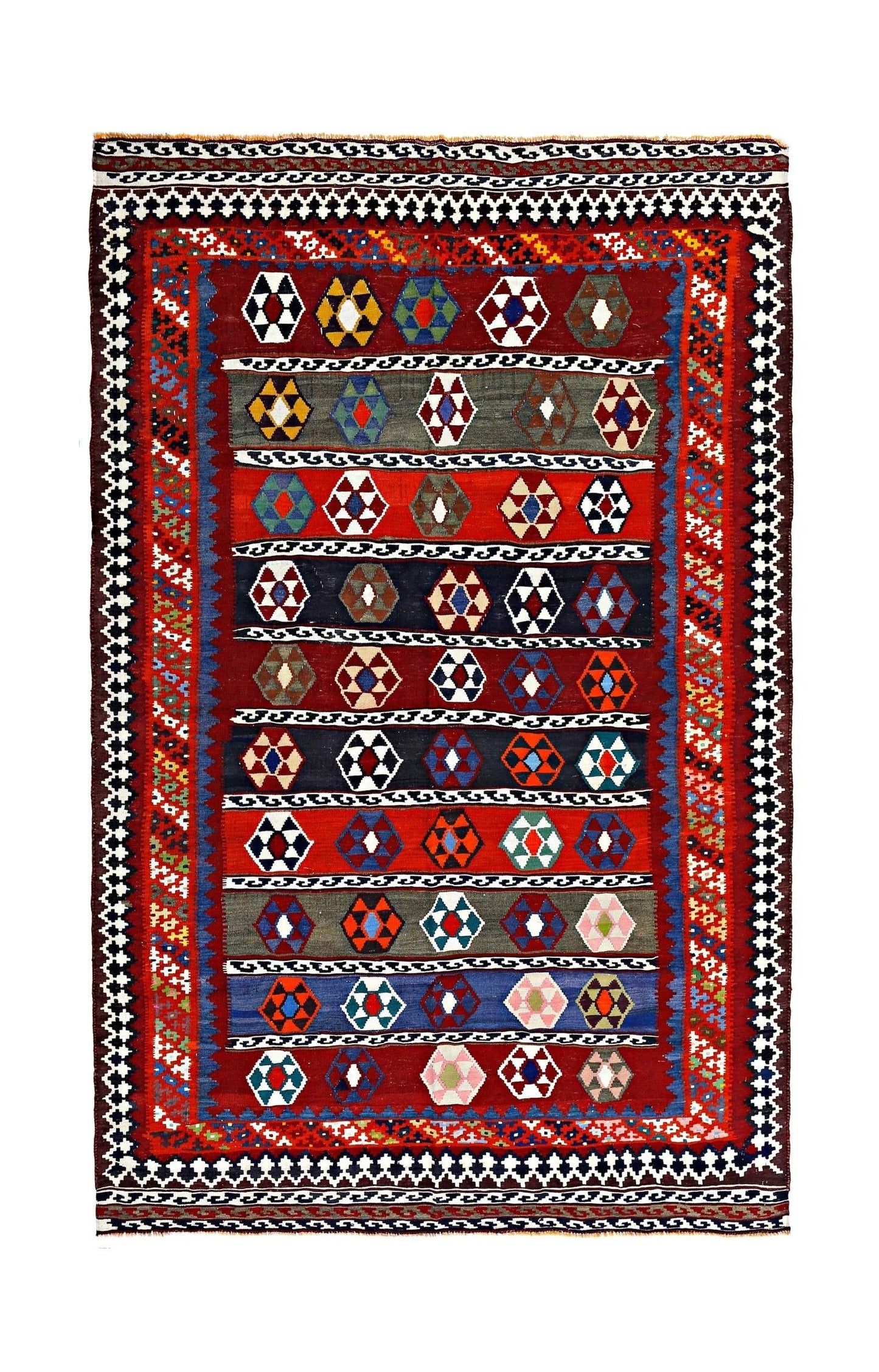 Handmade Vintage Persian Ghasghai Kilim | 274 x 179 cm | 9' x 5'10" - Najaf Rugs & Textile