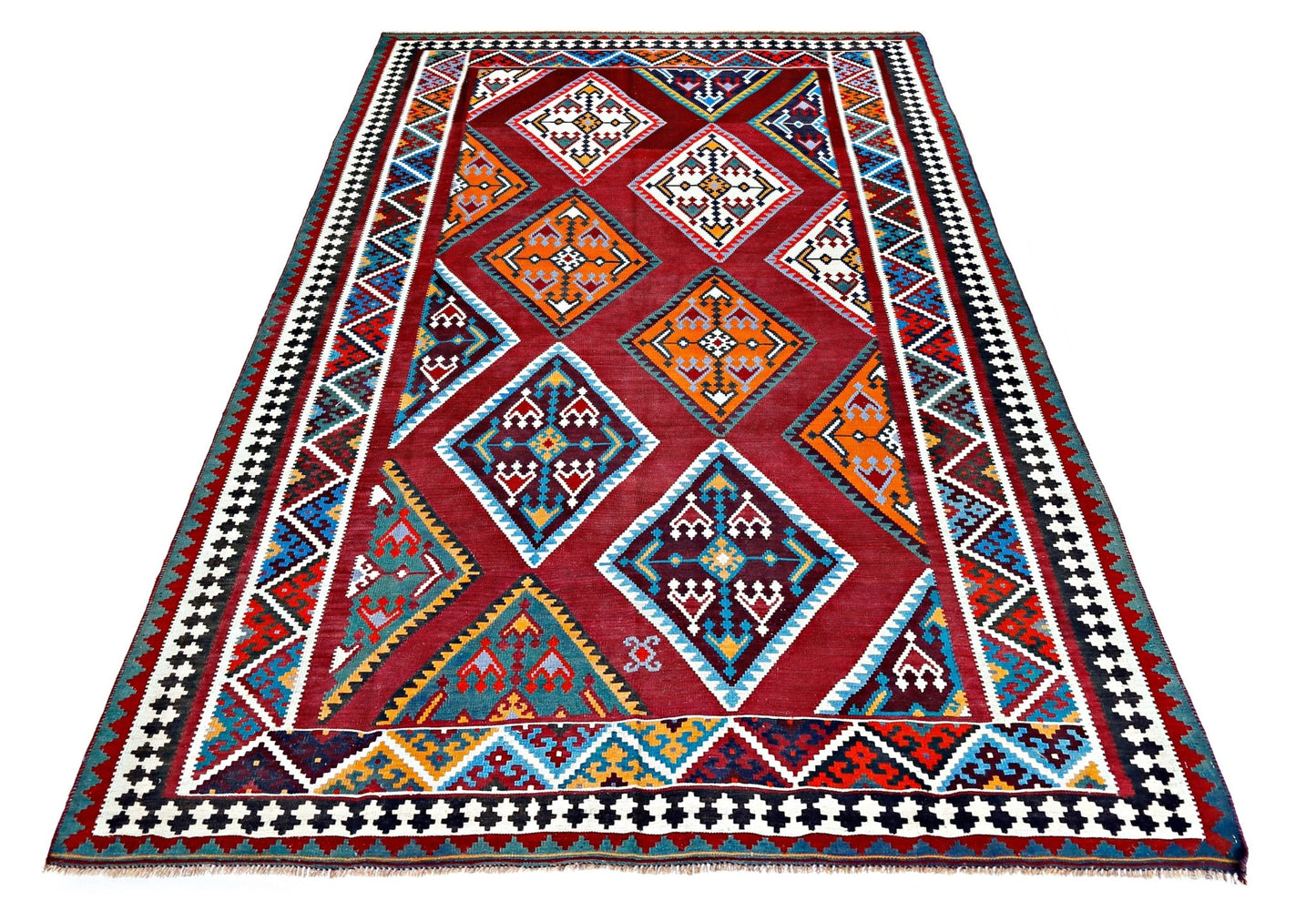 Handmade Vintage Persian Qashqai Kilim | 283 x 175 cm | 9'3" x 5'9" - Najaf Rugs & Textile