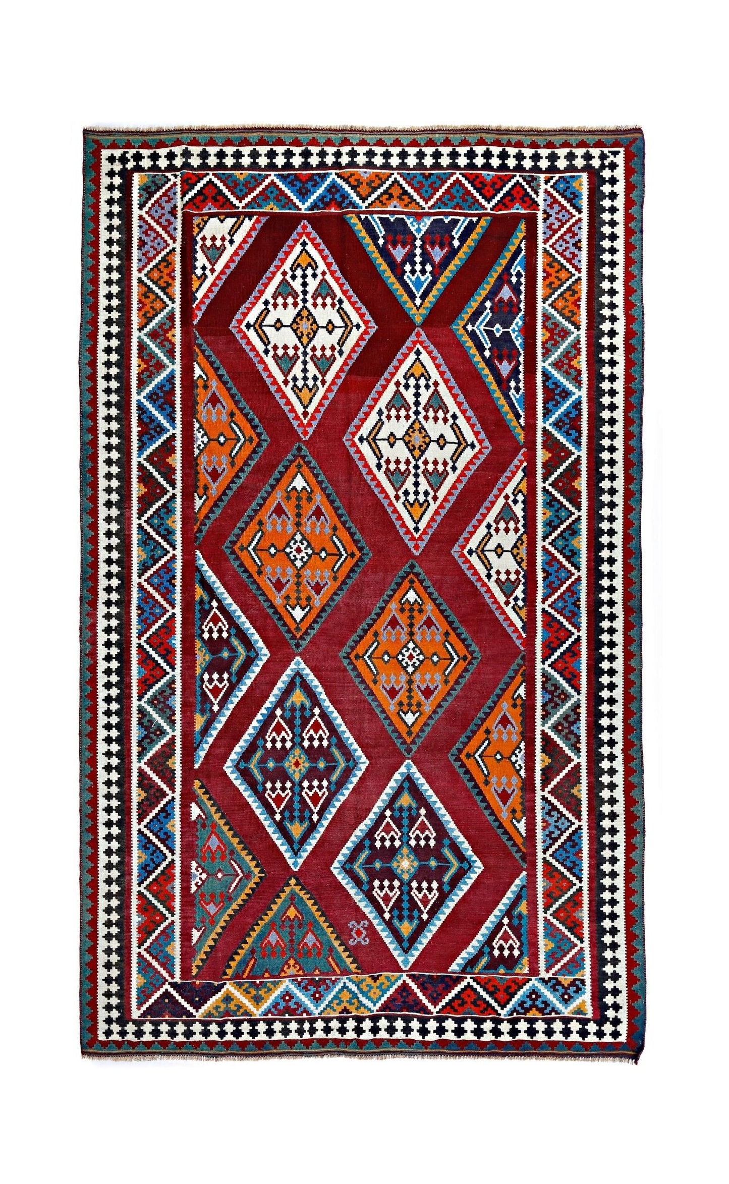 Handmade Vintage Persian Qashqai Kilim | 283 x 175 cm | 9'3" x 5'9" - Najaf Rugs & Textile