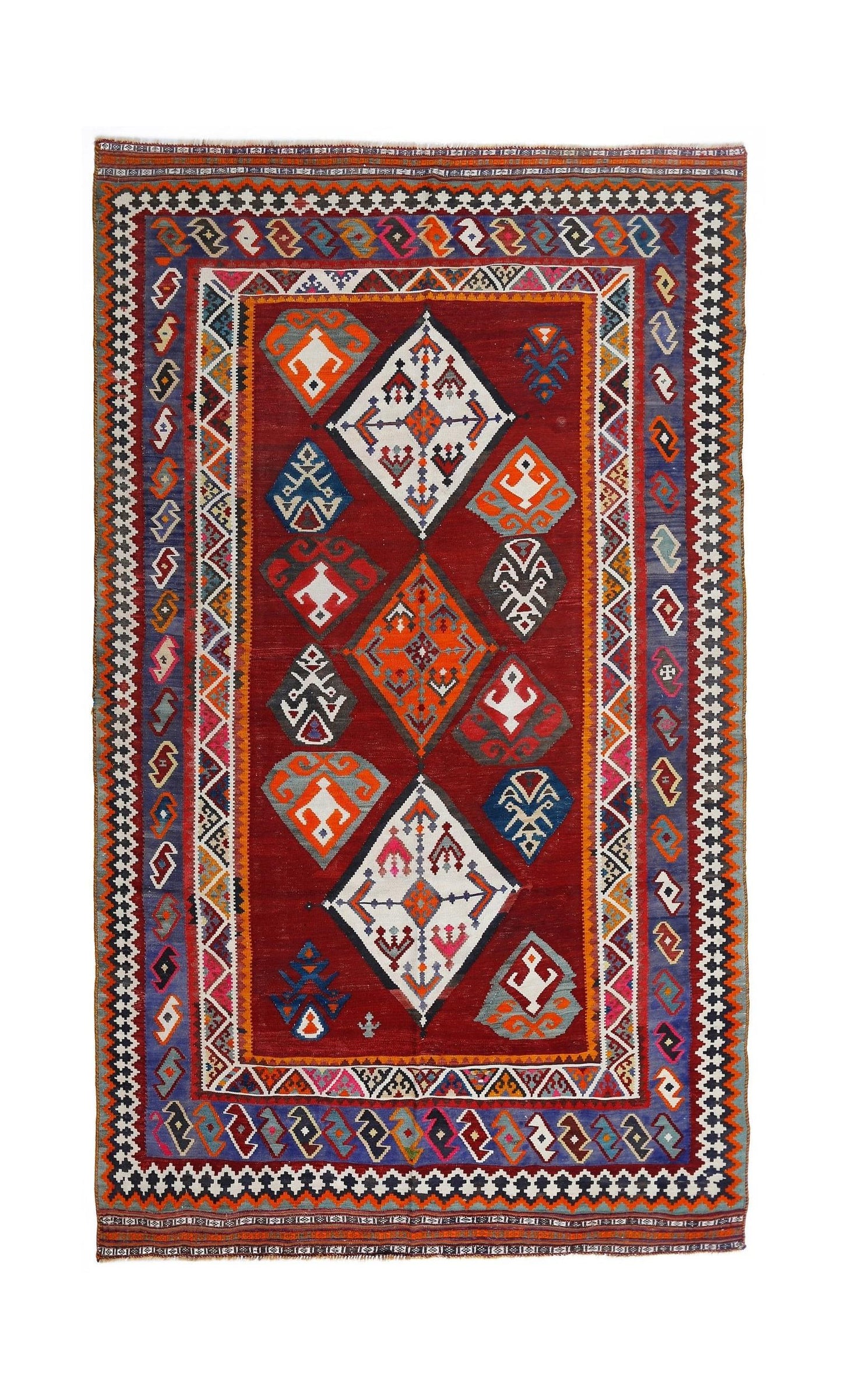 Handmade Vintage Persian Ghasghai Kilim | 286 x 173 cm | 9'5" x 5'8" - Najaf Rugs & Textile