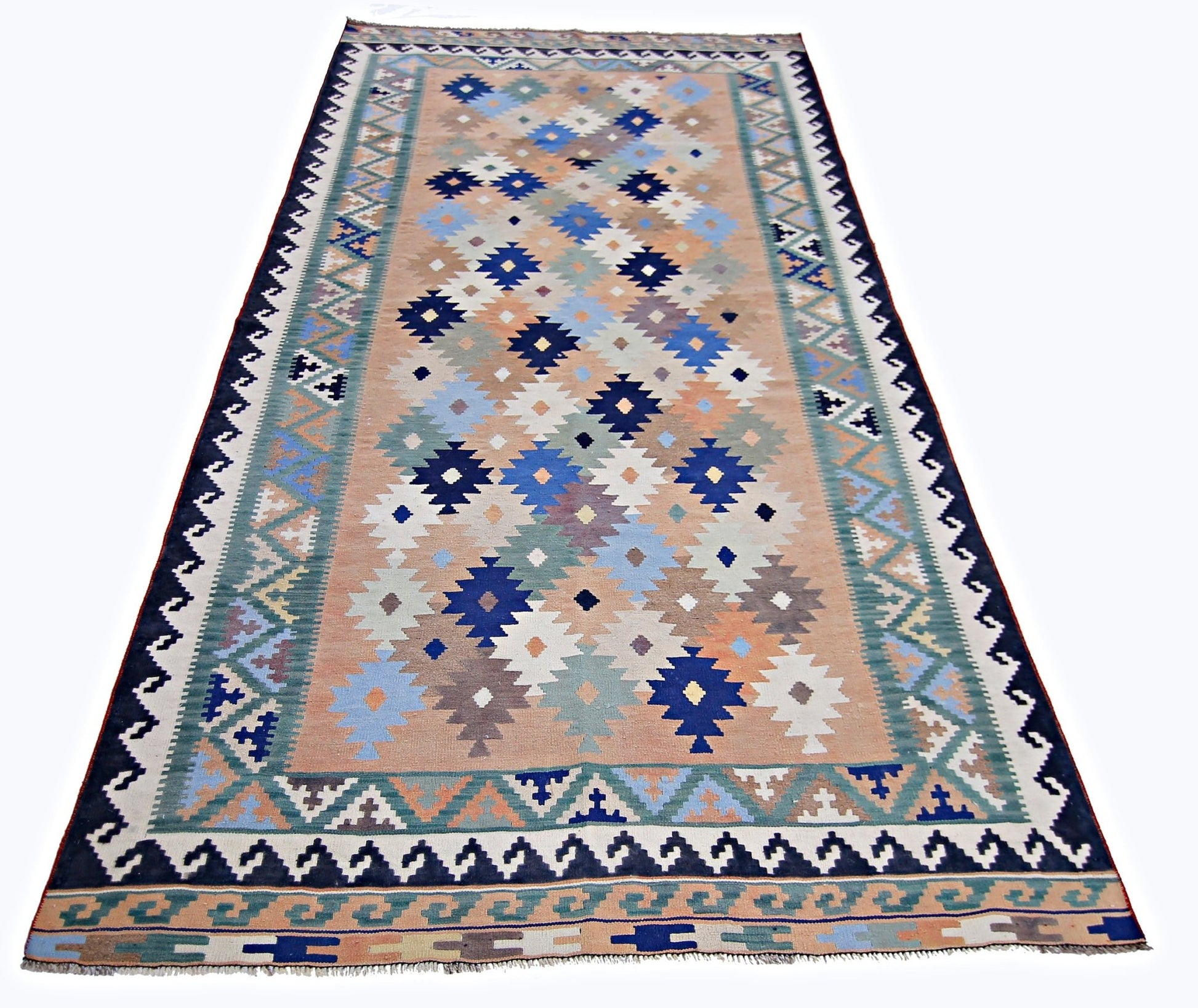 Handmade Vintage Persian Ghasghai Kilim | 289 x 158 cm | 9'6" x 5'2" - Najaf Rugs & Textile