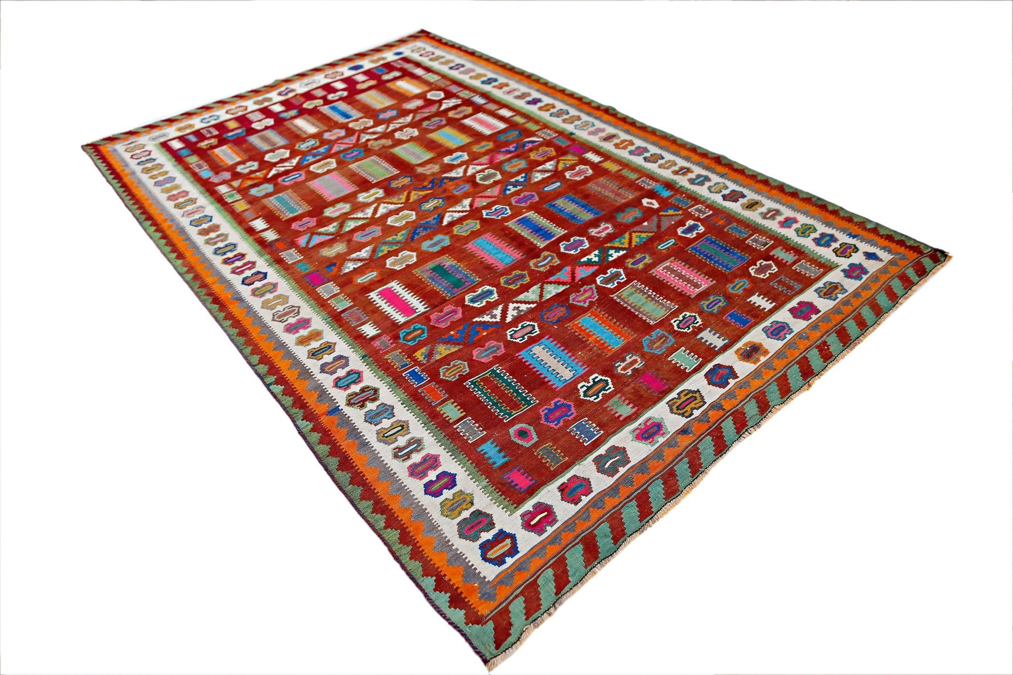 Handmade Vintage Persian Qashqai Kilim | 296 x 192 cm | 9'9" x 6'3" - Najaf Rugs & Textile