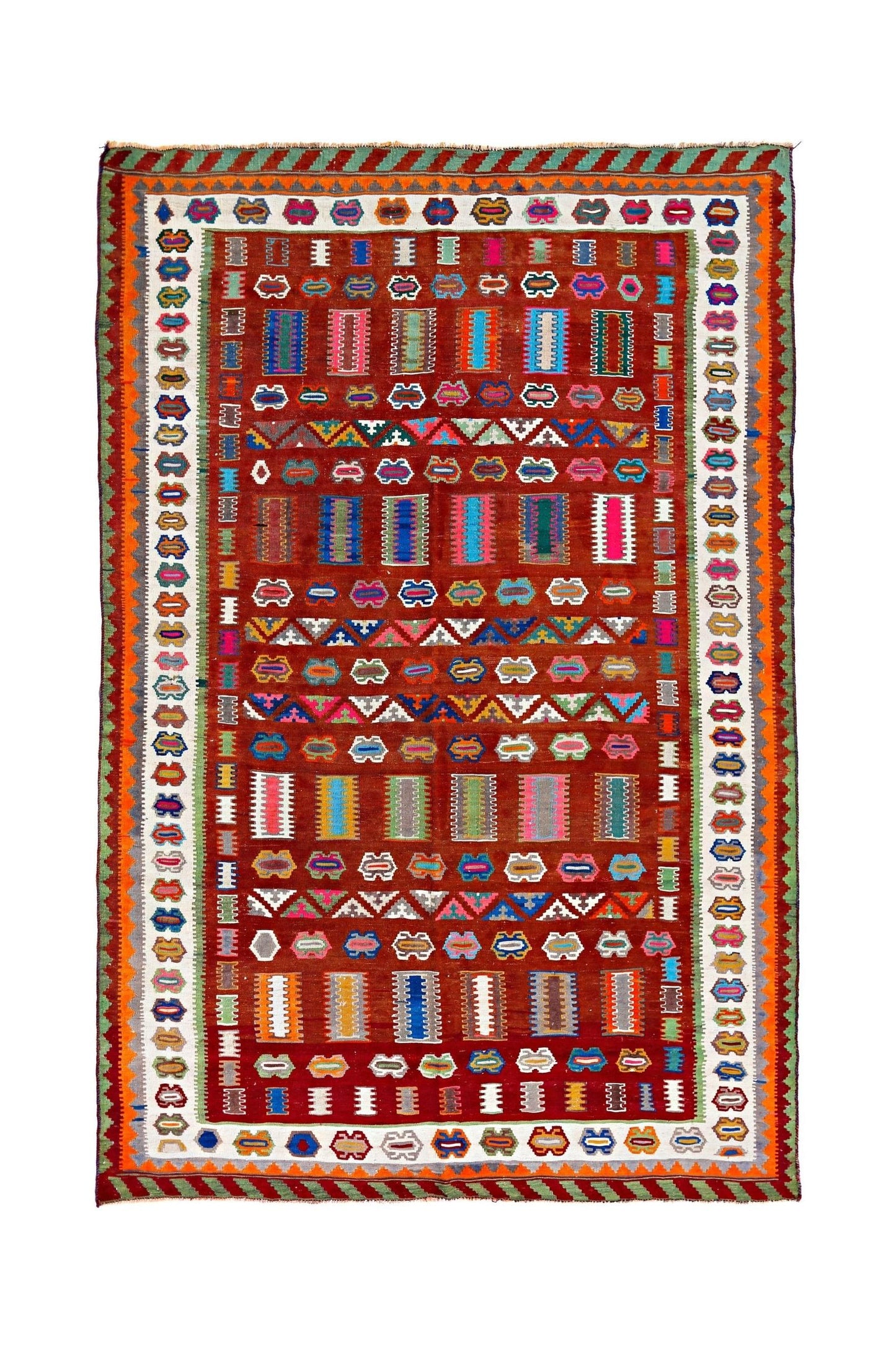 Handmade Vintage Persian Qashqai Kilim | 296 x 192 cm | 9'9" x 6'3" - Najaf Rugs & Textile