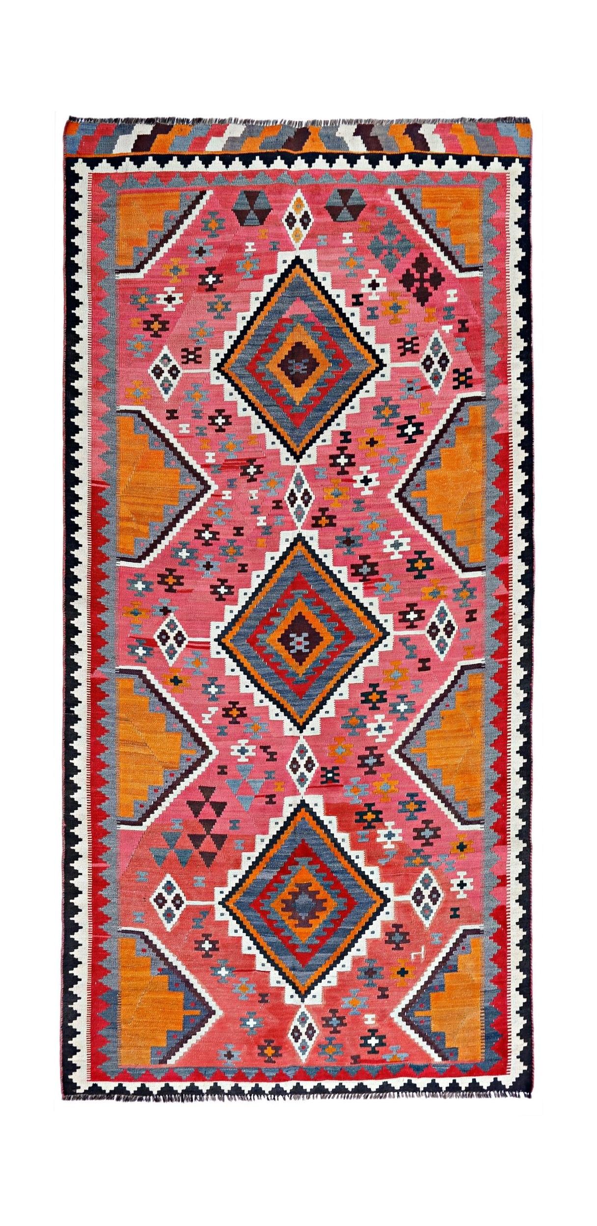 Handmade Vintage Persian Ghasghai Kilim | 300 x 144 cm | 9'10" x 4'8" - Najaf Rugs & Textile