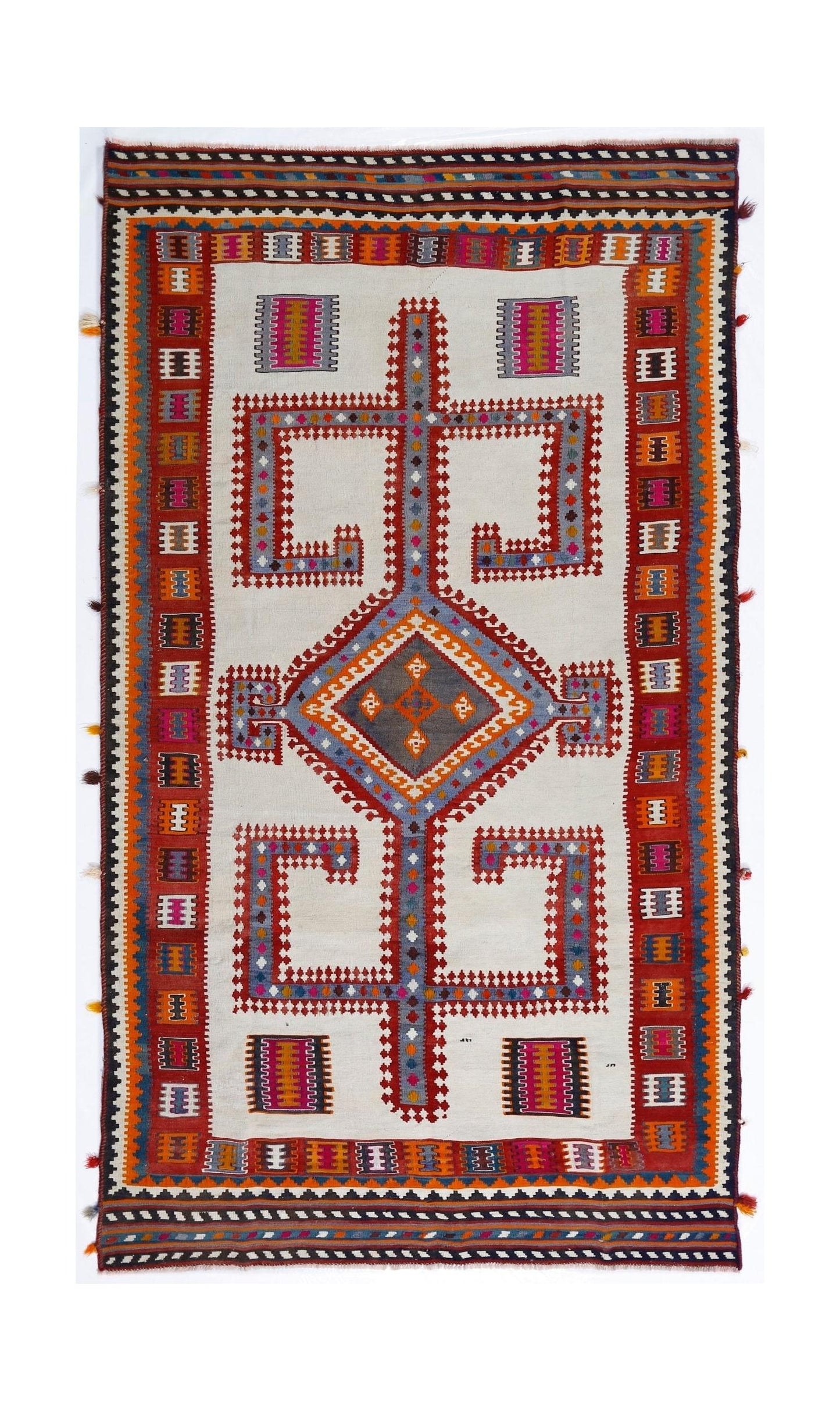 Handmade Vintage Persian Ghasghai Kilim | 306 x 164 cm | 10'1" x 5'5" - Najaf Rugs & Textile
