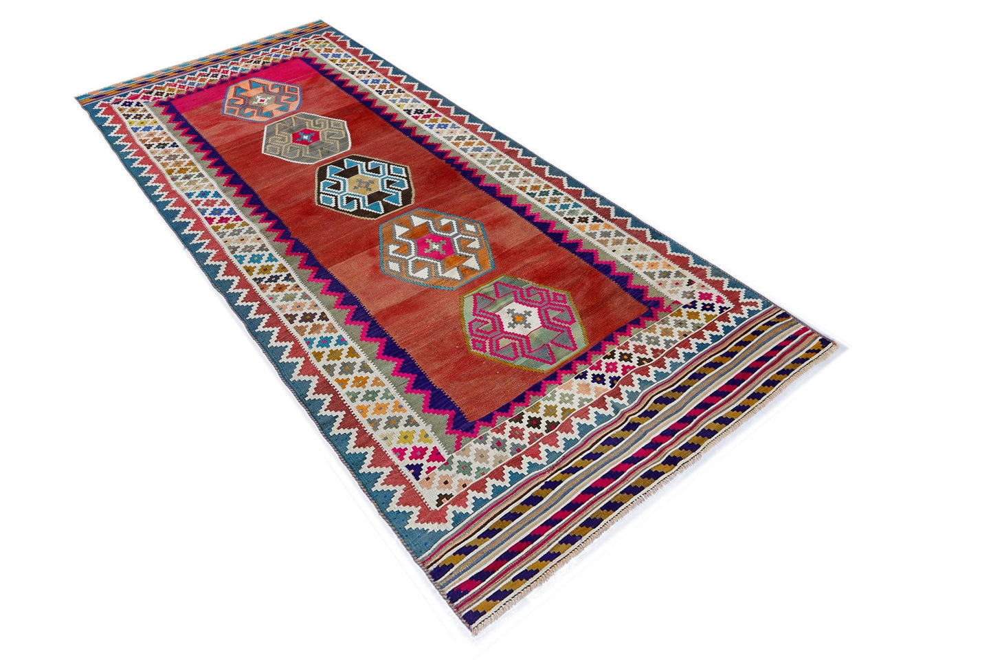 Handmade Vintage Persian Ghasghai Kilim Hallway Runner | 301 x 126 cm | 9'10" x 4'2" - Najaf Rugs & Textile