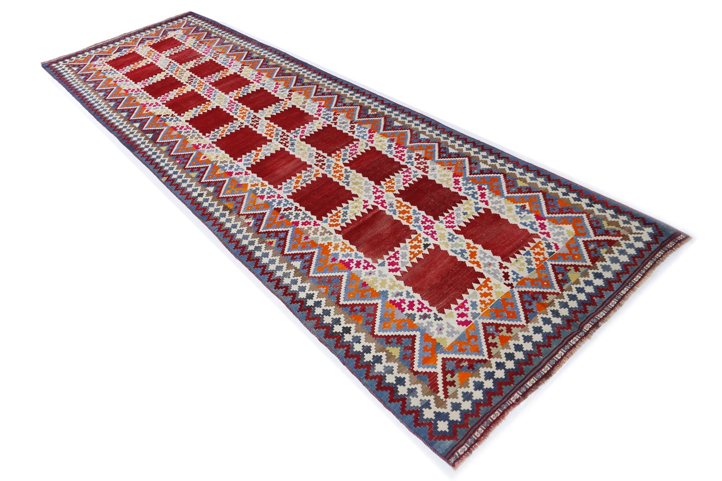 Handmade Vintage Persian Kilim Hallway Runner | 432 x 140 cm | 14'2" x 4'7" - Najaf Rugs & Textile