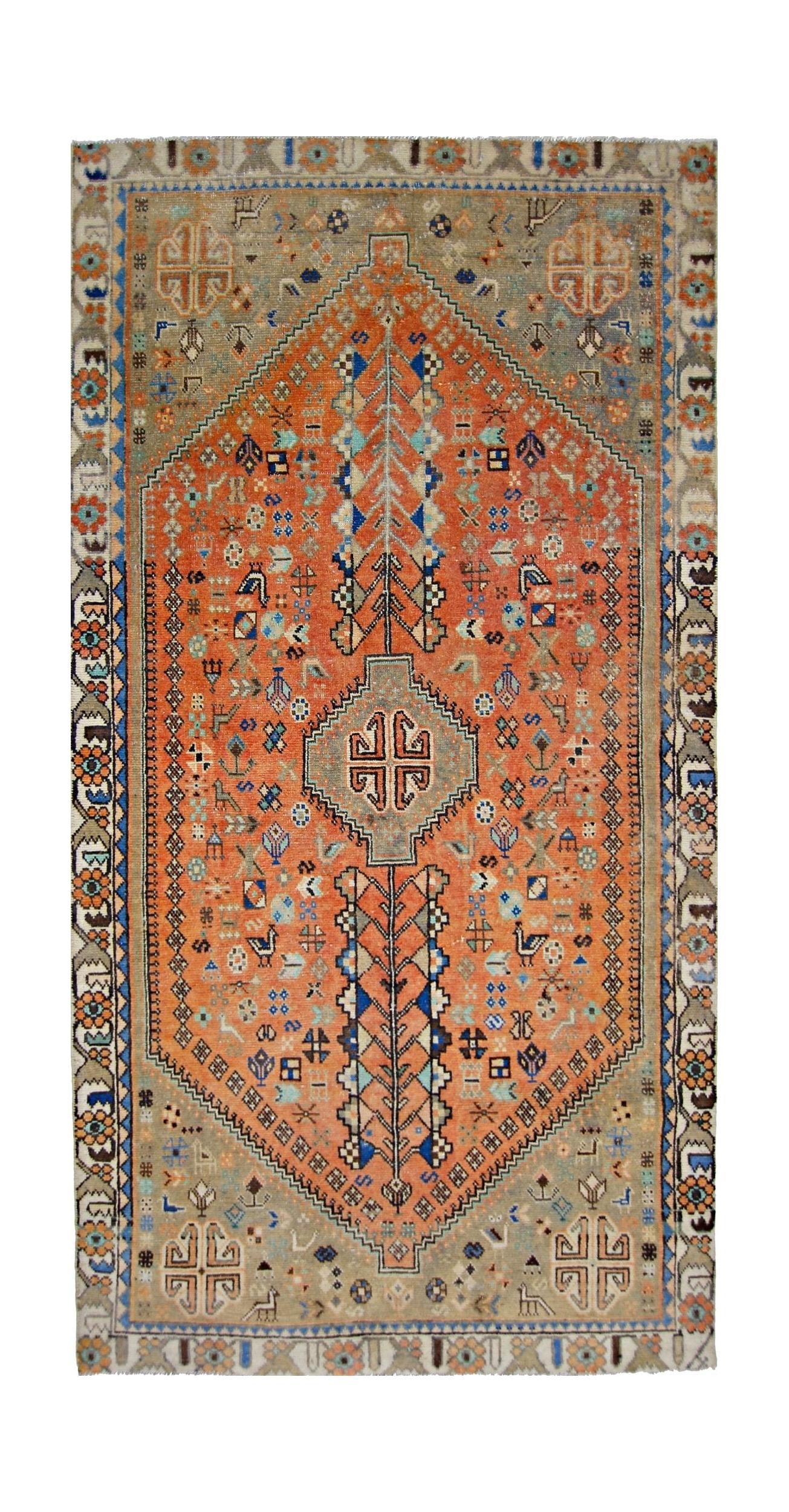 Handmade Vintage Persian Ghashghai Rug | 185 x 95 cm | 6'1" x 3'1" - Najaf Rugs & Textile
