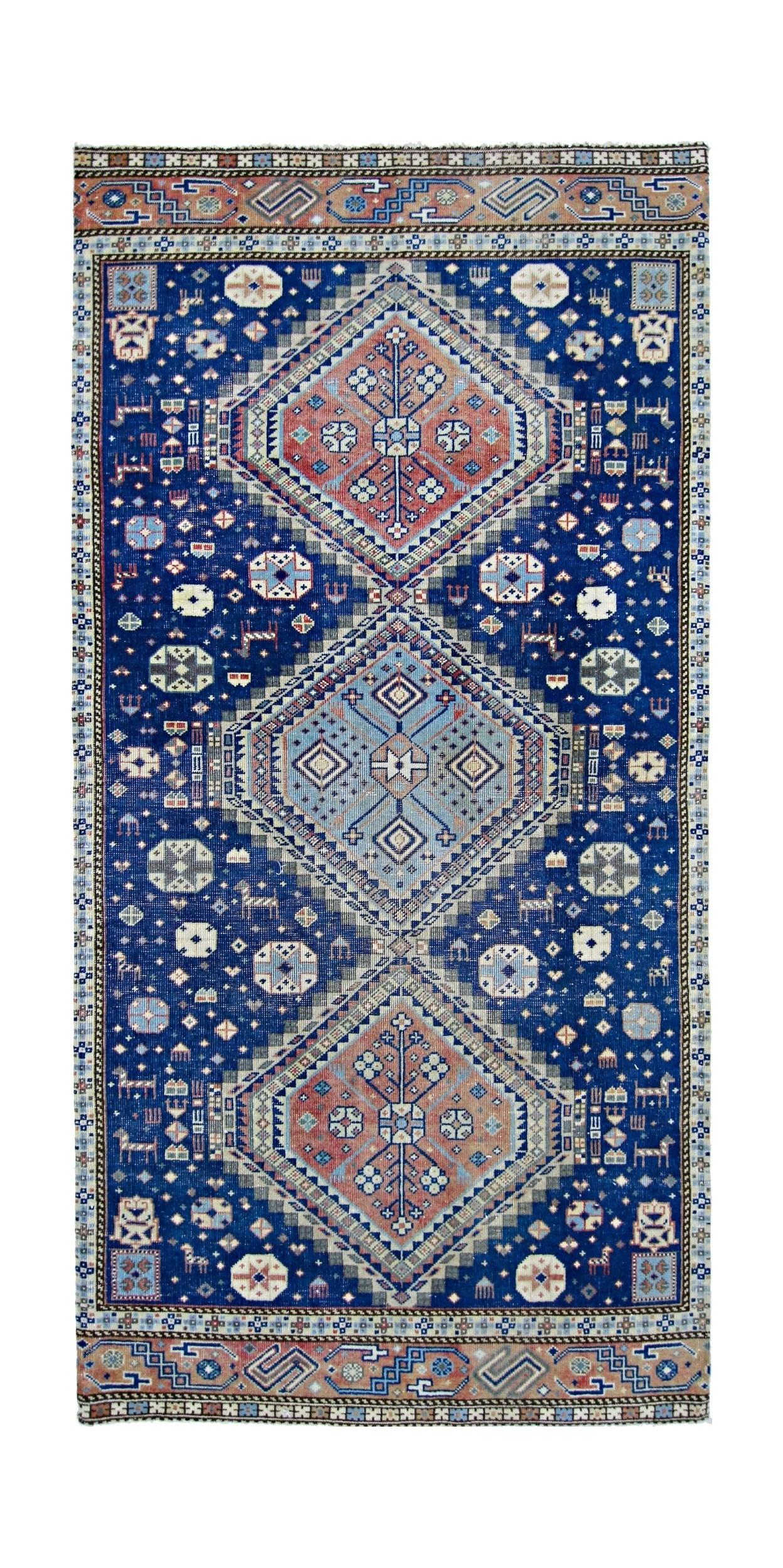 Handmade Vintage Persian Ghashghai Rug | 193 x 96 cm | 6'4" x 3'2" - Najaf Rugs & Textile