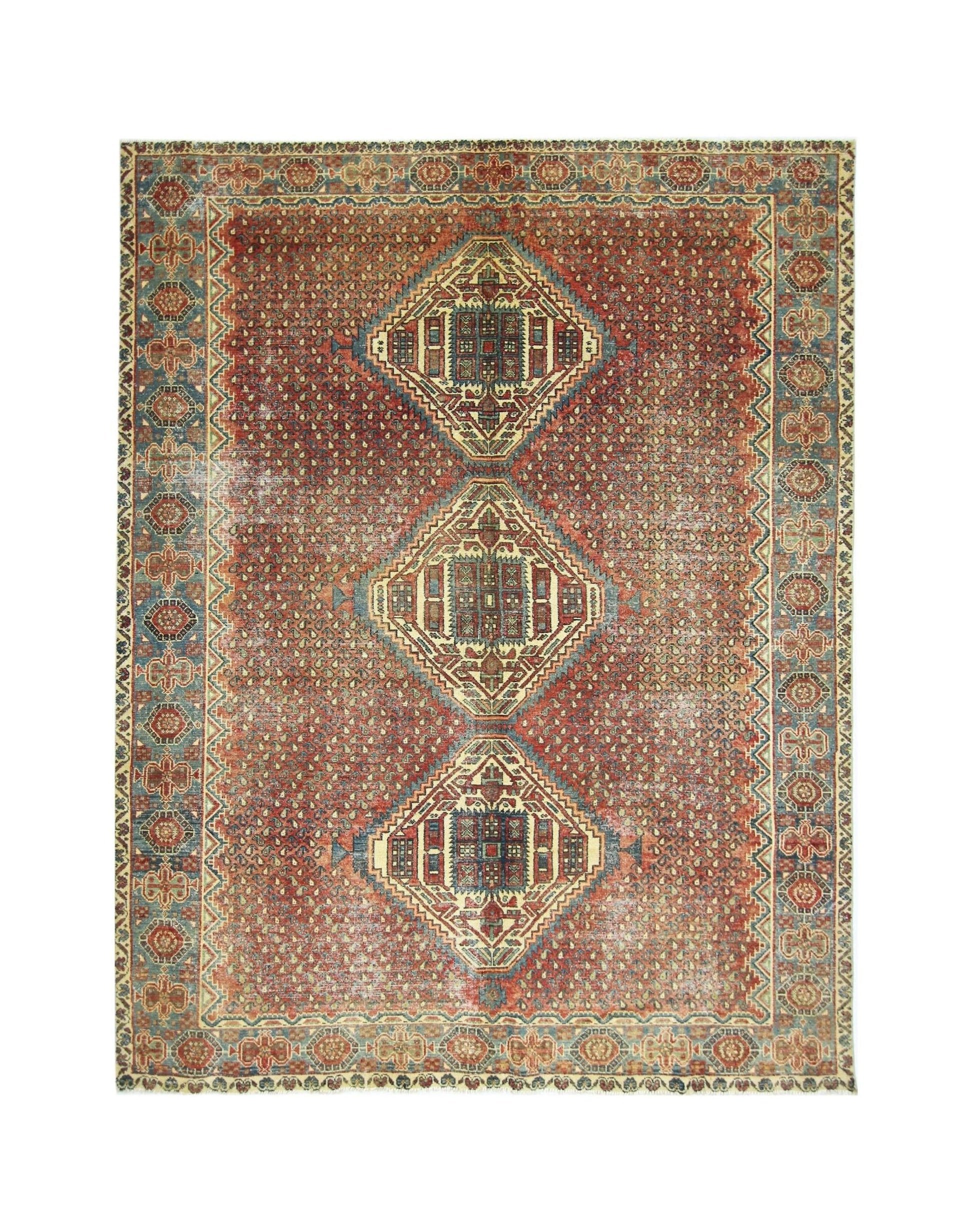 Handmade Vintage Persian Rug | 222 x 178 cm | 7'3" x 5'10" - Najaf Rugs & Textile