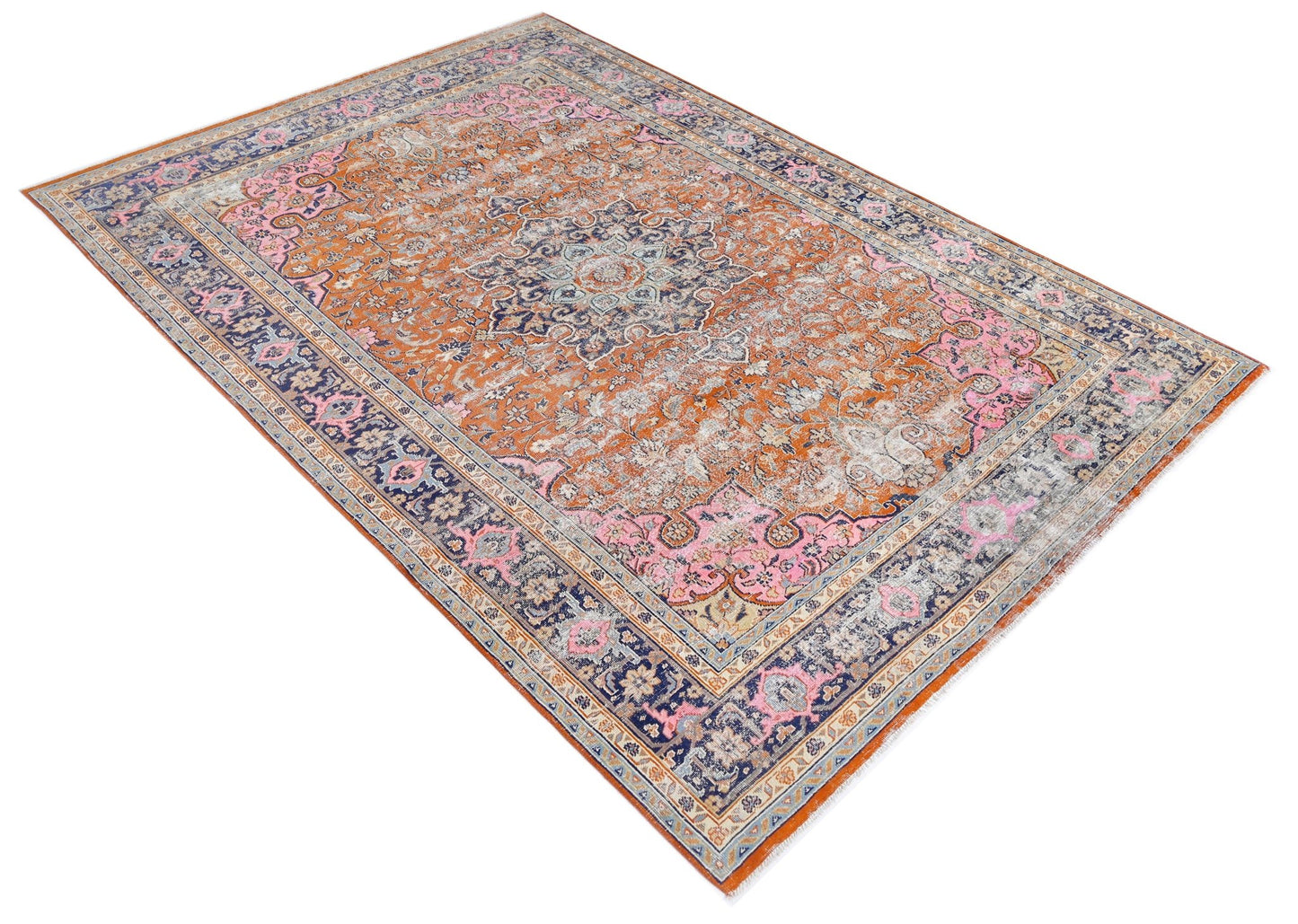 Handmade Vintage Persian Rug | 246 x 160 cm | 8'1" x 5'3" - Najaf Rugs & Textile