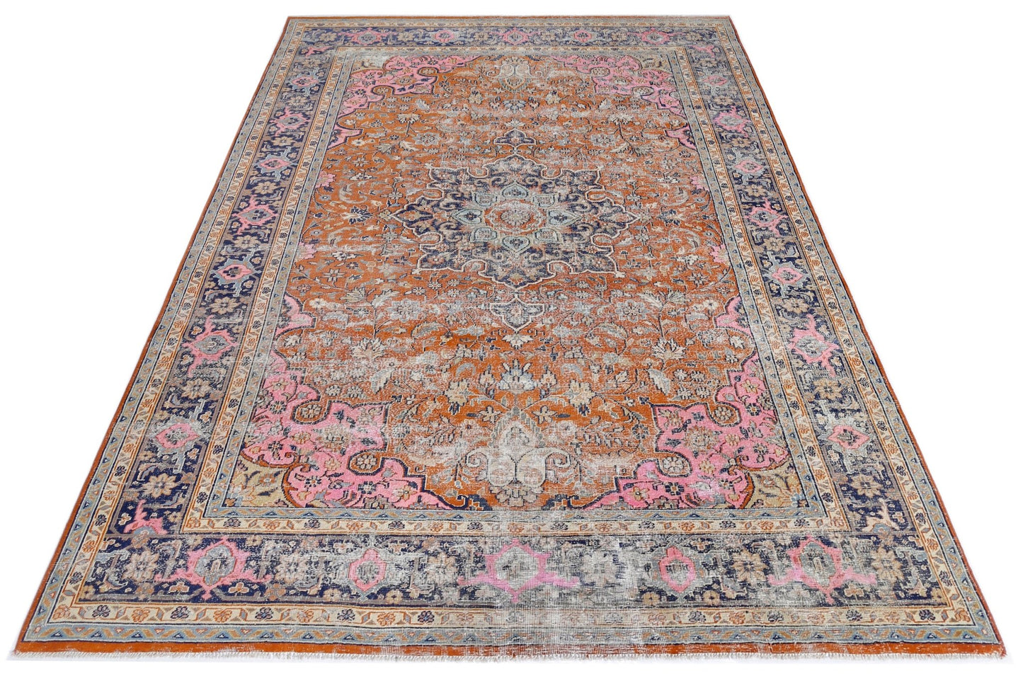 Handmade Vintage Persian Rug | 246 x 160 cm | 8'1" x 5'3" - Najaf Rugs & Textile