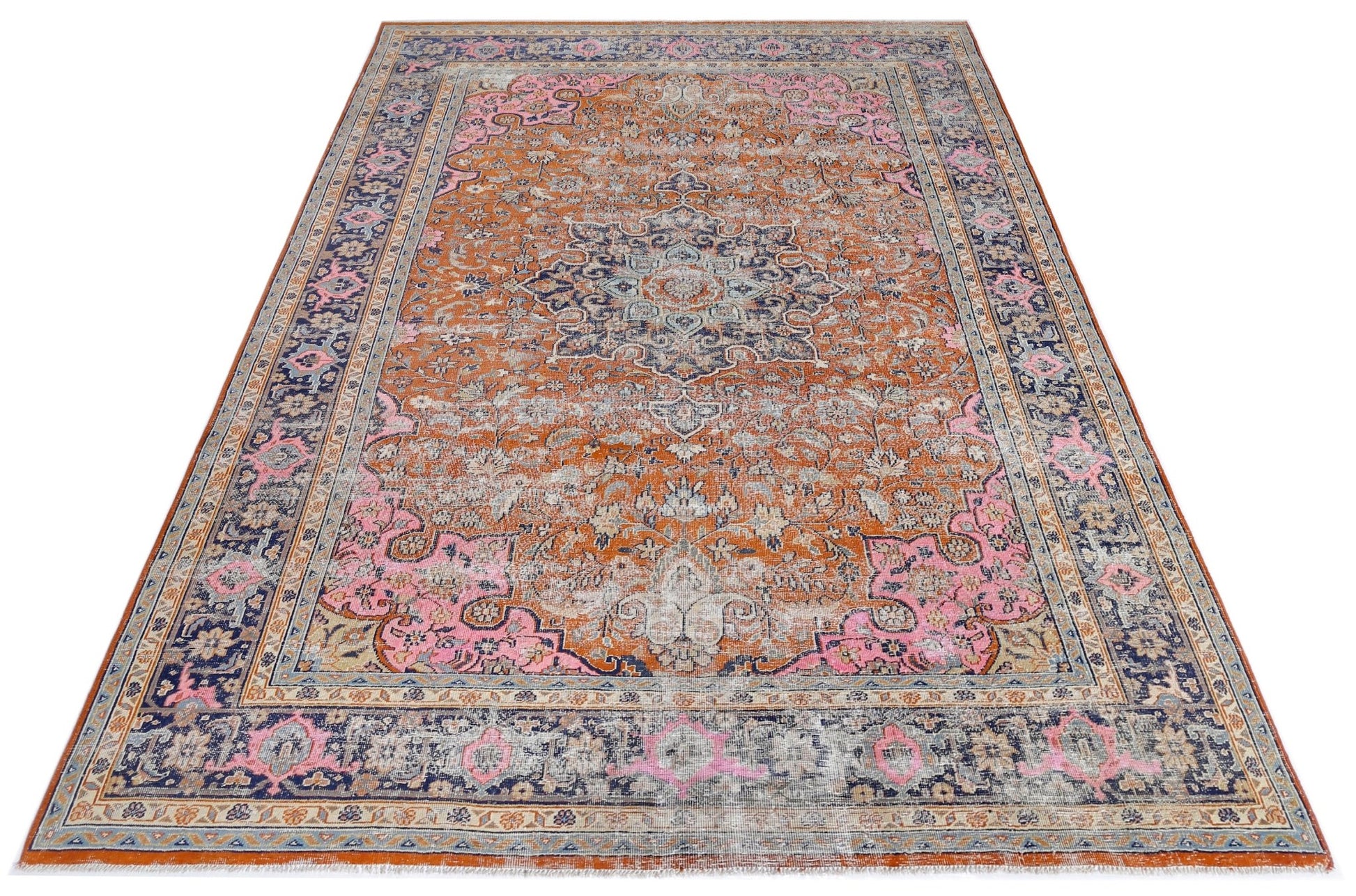 Handmade Vintage Persian Rug | 246 x 160 cm | 8'1" x 5'3" - Najaf Rugs & Textile