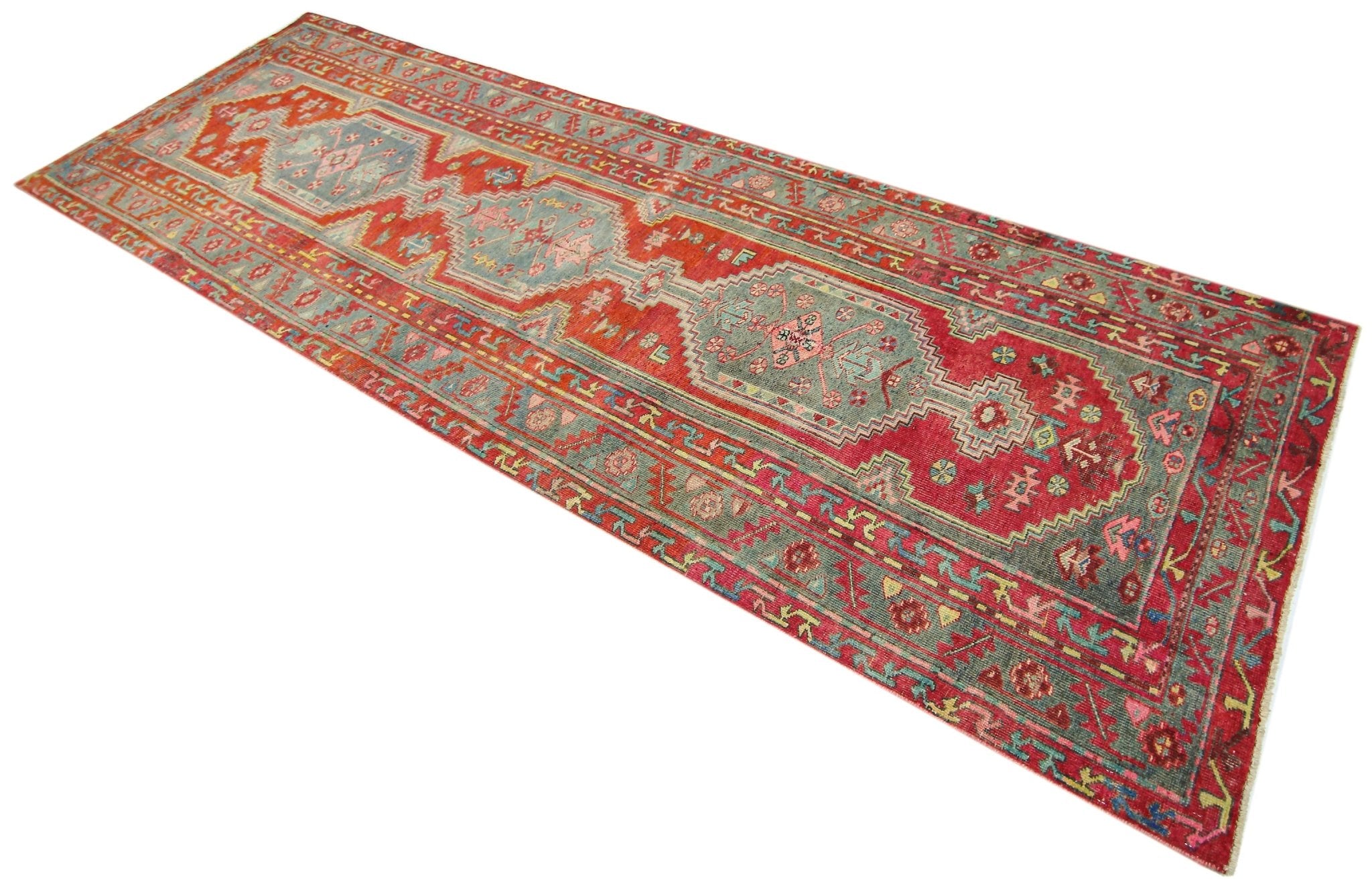 Handmade Vintage Persian Hallway Runner | 370 x 118 cm | 12'2" x 3'10" - Najaf Rugs & Textile