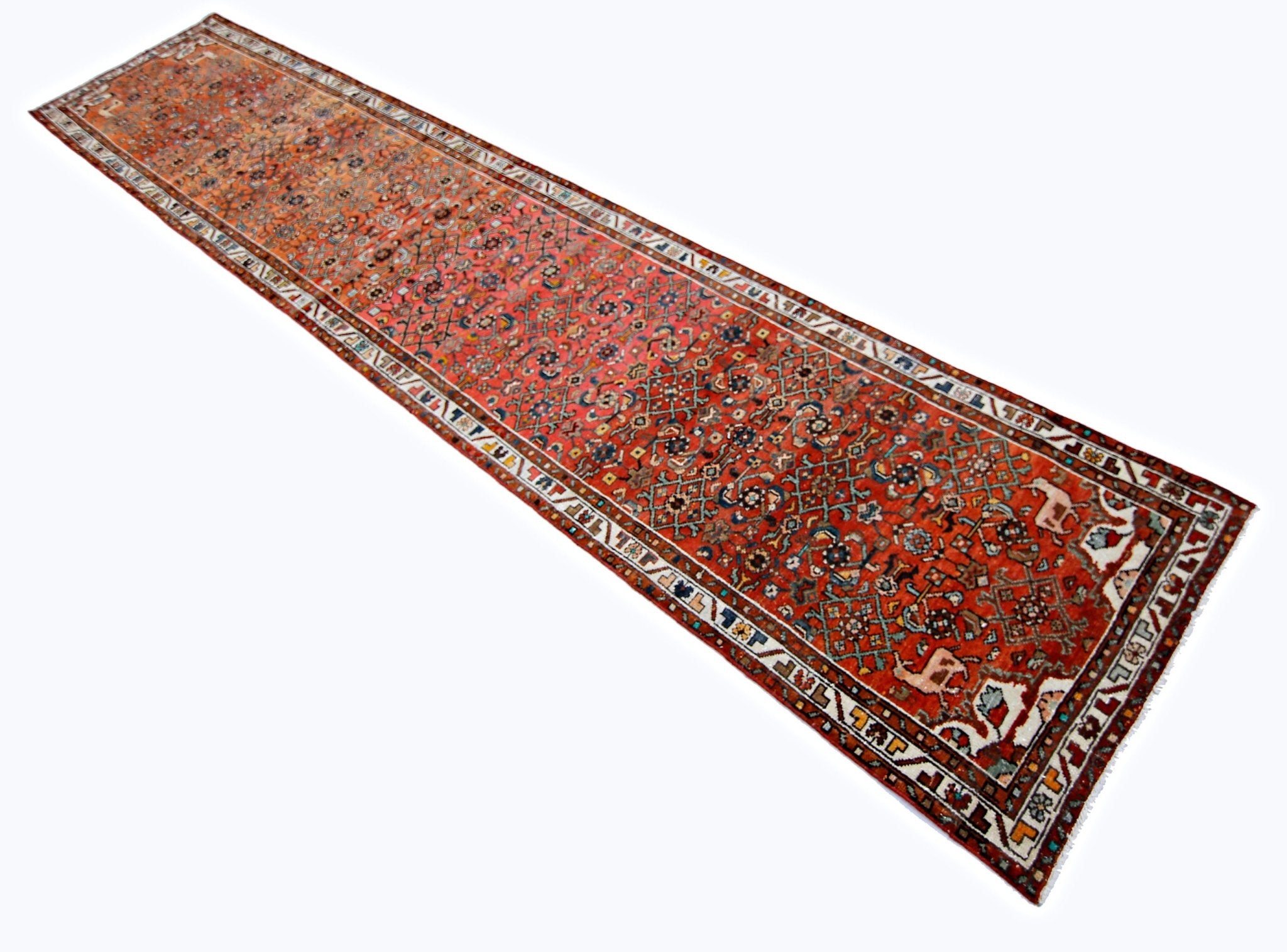 Handmade Vintage Persian Hallway Runner | 397 x 78 cm | 13' x 2'6" - Najaf Rugs & Textile