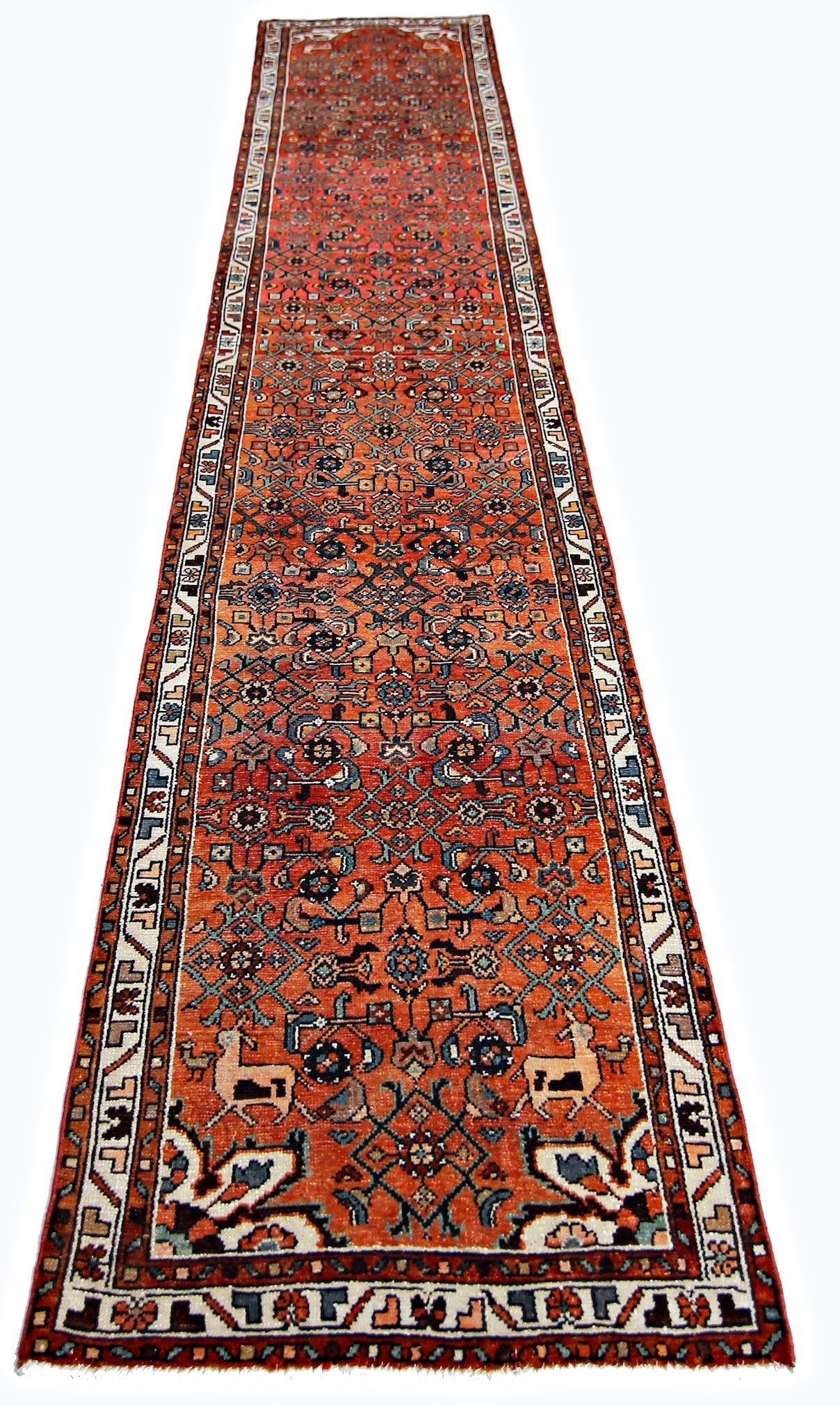 Handmade Vintage Persian Hallway Runner | 397 x 78 cm | 13' x 2'6" - Najaf Rugs & Textile