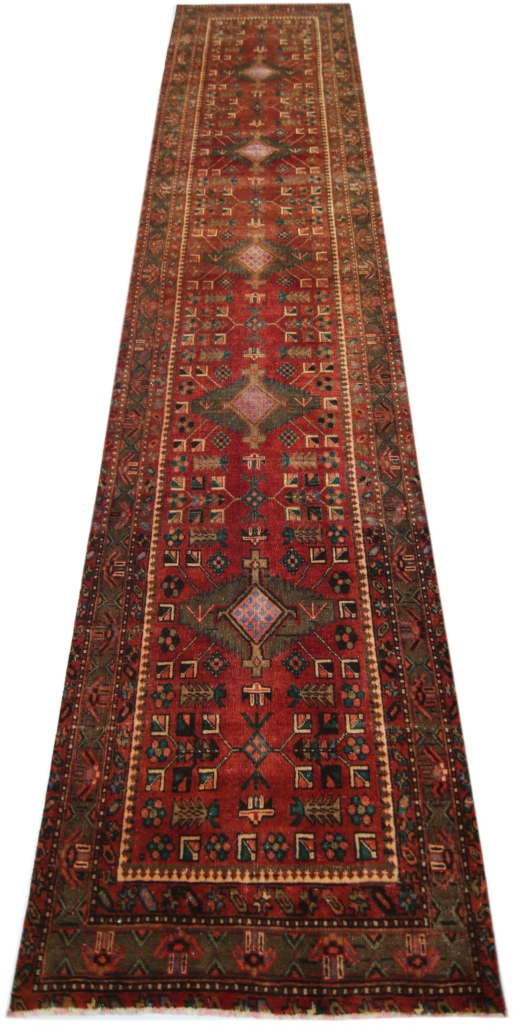 Handmade Vintage Persian Hallway Runner | 414 x 105 cm | 13'7" x 3'5" - Najaf Rugs & Textile
