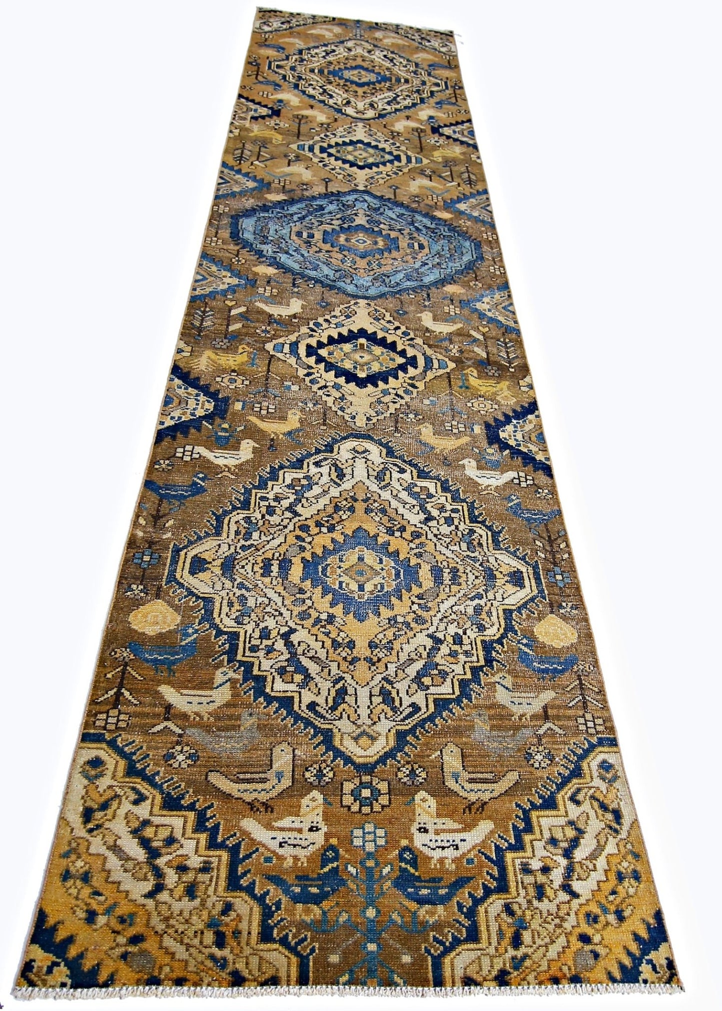 Handmade Vintage Persian Hallway Runner | 414 x 94 cm | 13'7" x 3'1" - Najaf Rugs & Textile