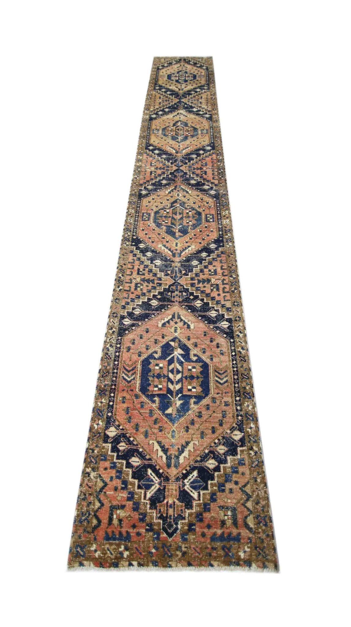 Handmade Vintage Persian Hallway Runner | 439 x 81 cm | 14'5" x 2'8" - Najaf Rugs & Textile