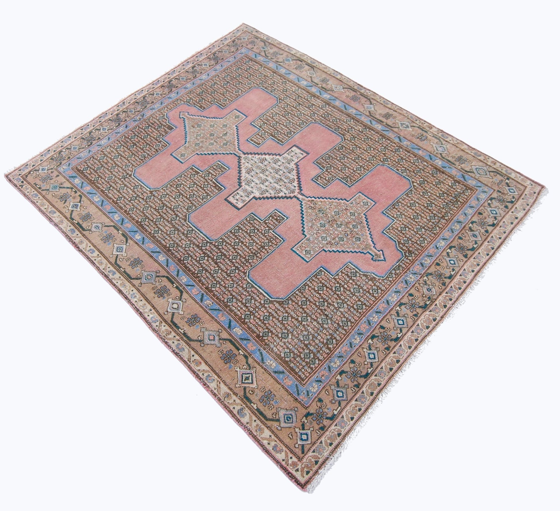 Handmade Vintage Persian Sanandaj Rug | 148 x 122 cm | 4'10" x 4' - Najaf Rugs & Textile