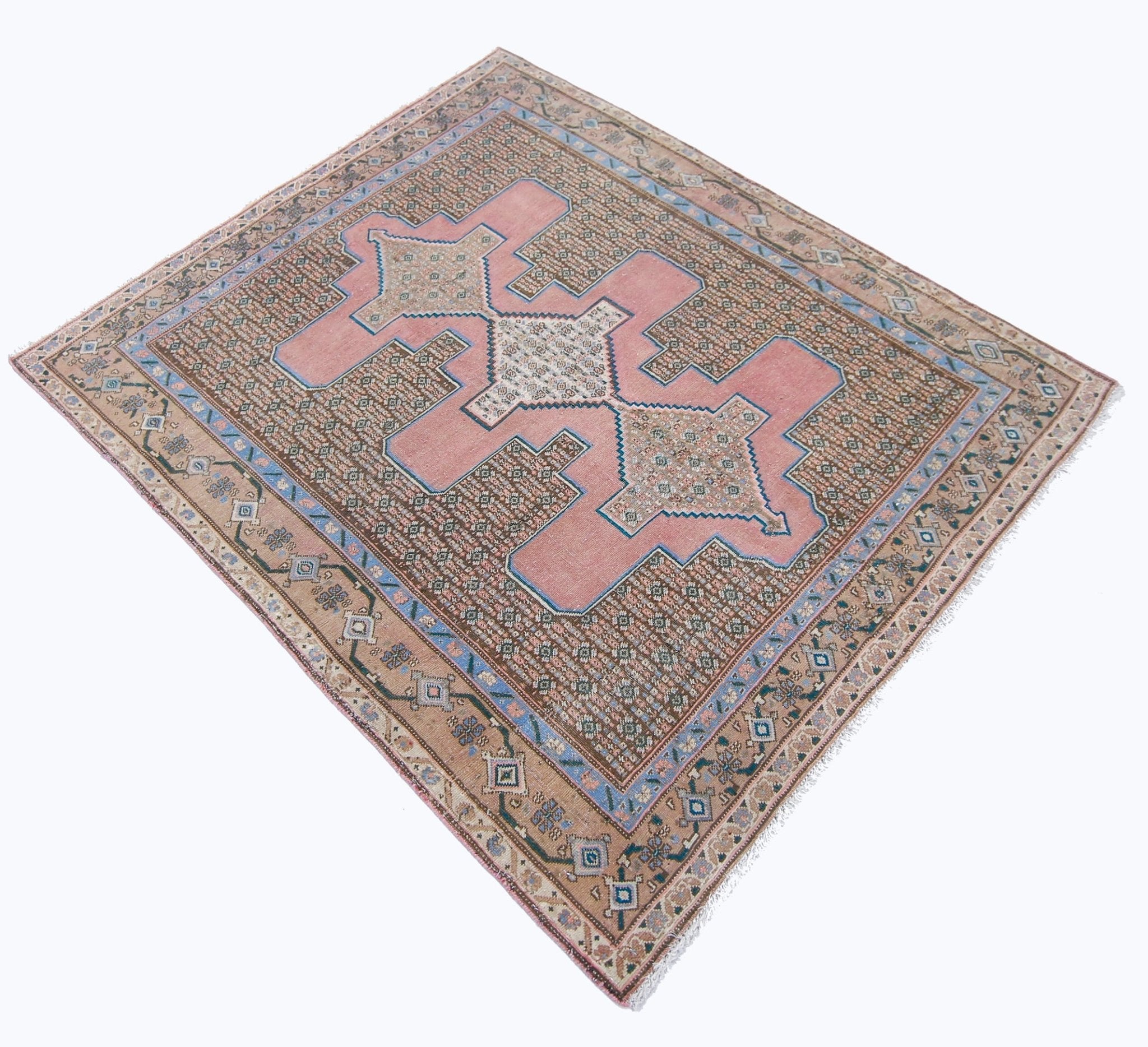 Handmade Vintage Persian Sanandaj Rug | 148 x 122 cm | 4'10" x 4' - Najaf Rugs & Textile
