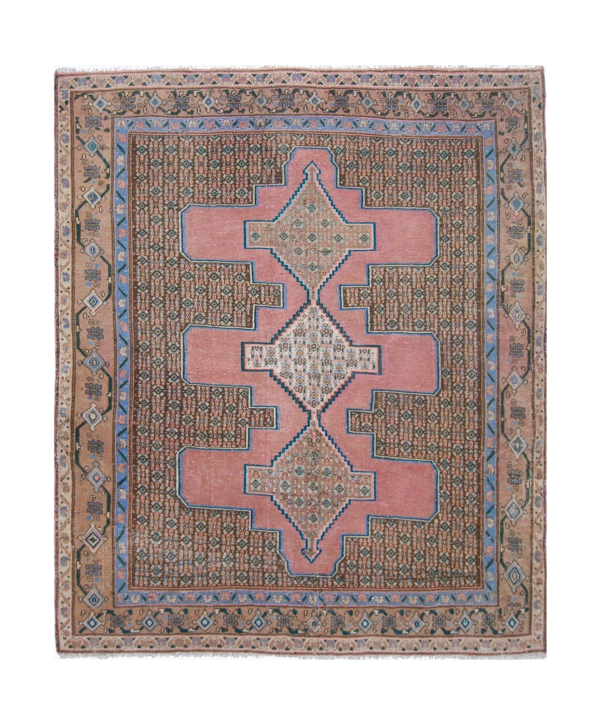 Handmade Vintage Persian Sanandaj Rug | 148 x 122 cm | 4'10" x 4' - Najaf Rugs & Textile