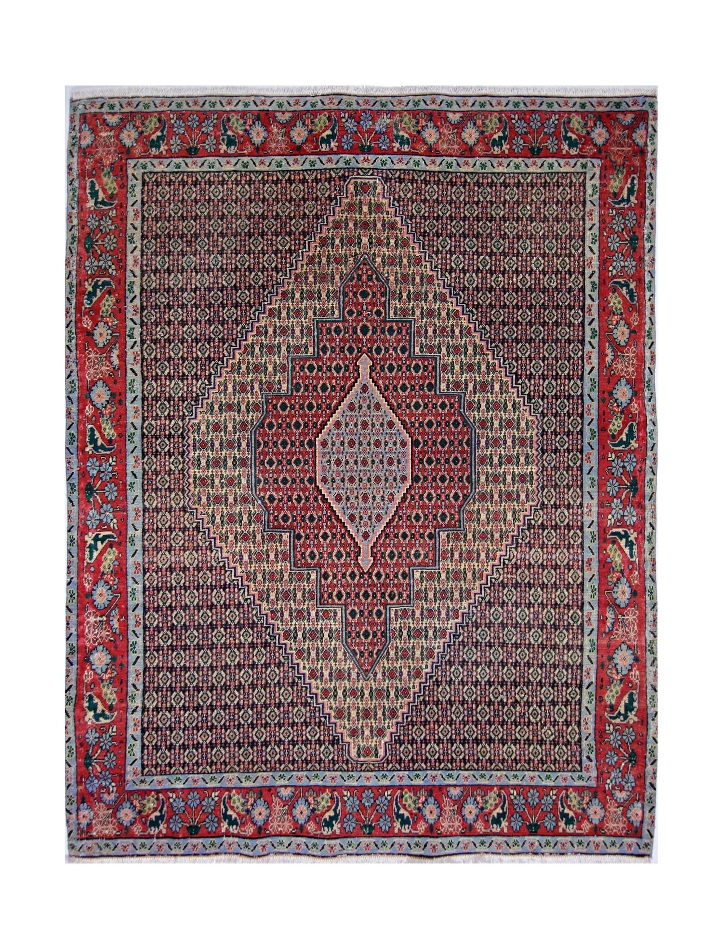 Handmade Vintage Persian Senneh Rug | 160 x 125 cm | 5'3" x 4'1" - Najaf Rugs & Textile