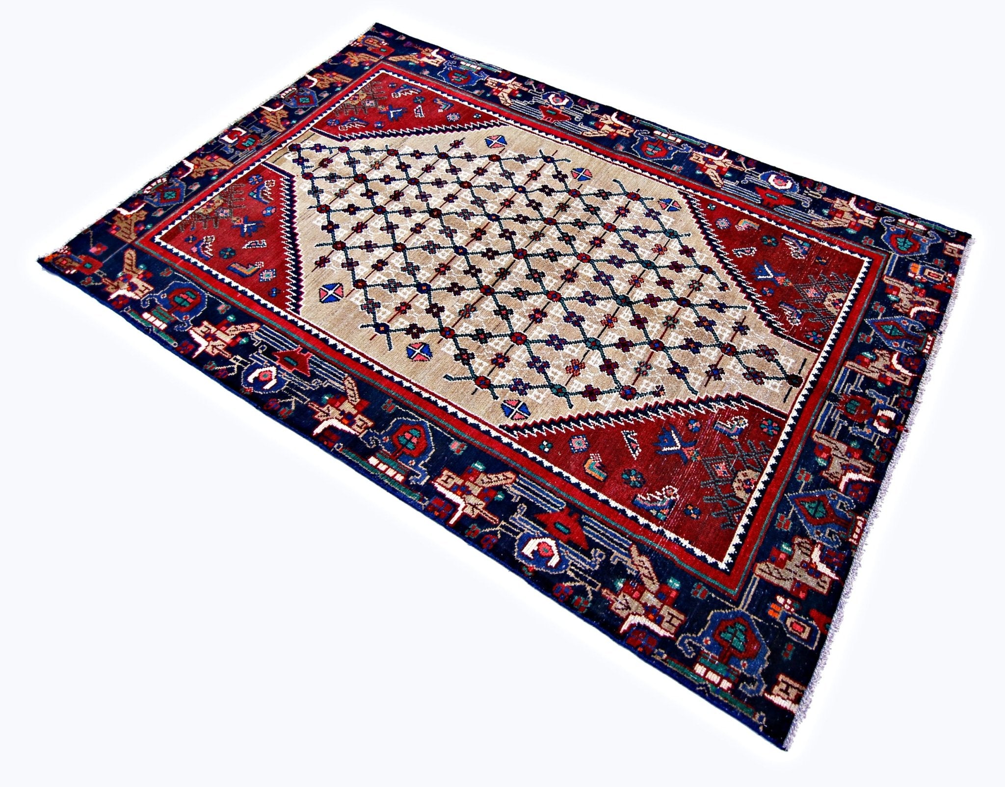 Handmade Vintage Persian Sanandaj Rug | 193 x 120 cm | 6'4" x 3'11" - Najaf Rugs & Textile