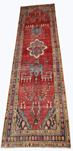 Handmade Vintage Persian Hallway Runner | 293 x 103 cm | 9'7" x 3'4" - Najaf Rugs & Textile