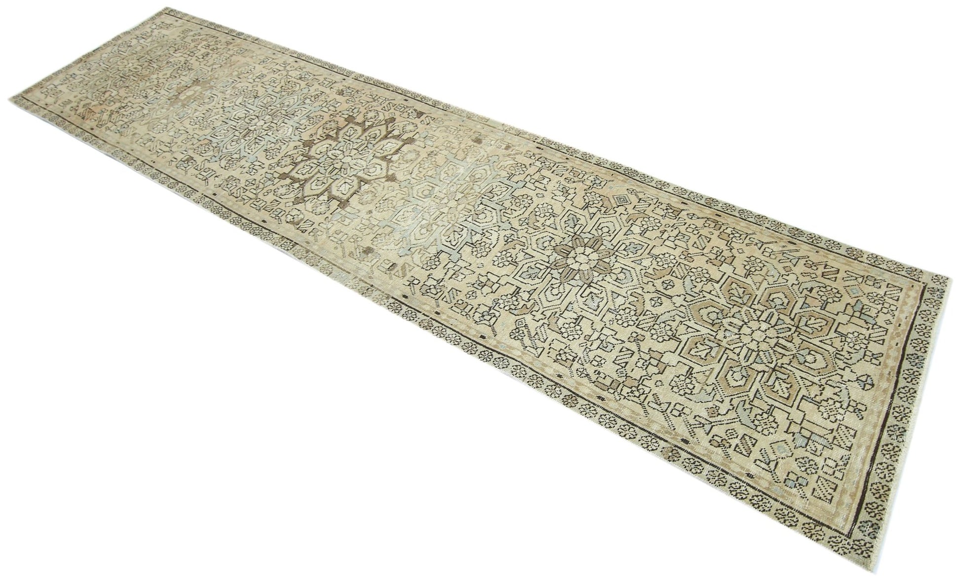 Handmade Vintage Persian Hallway Runner | 370 x 84 cm | 12'2" x 2'9" - Najaf Rugs & Textile
