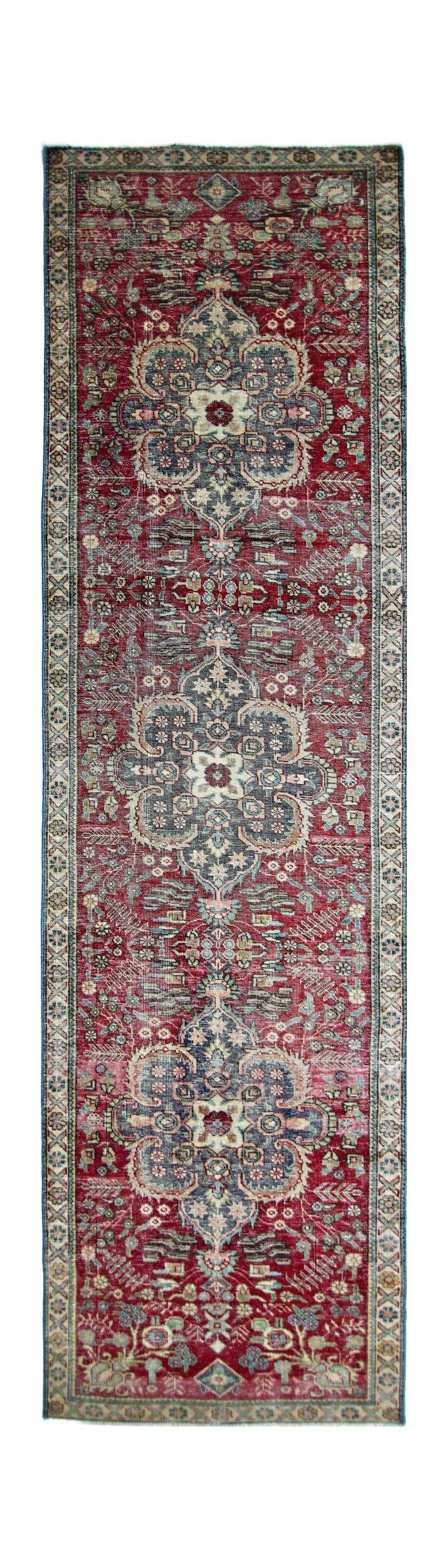 Handmade Vintage Persian Hallway Runner | 380 x 94 cm | 12'5" x 3'1" - Najaf Rugs & Textile
