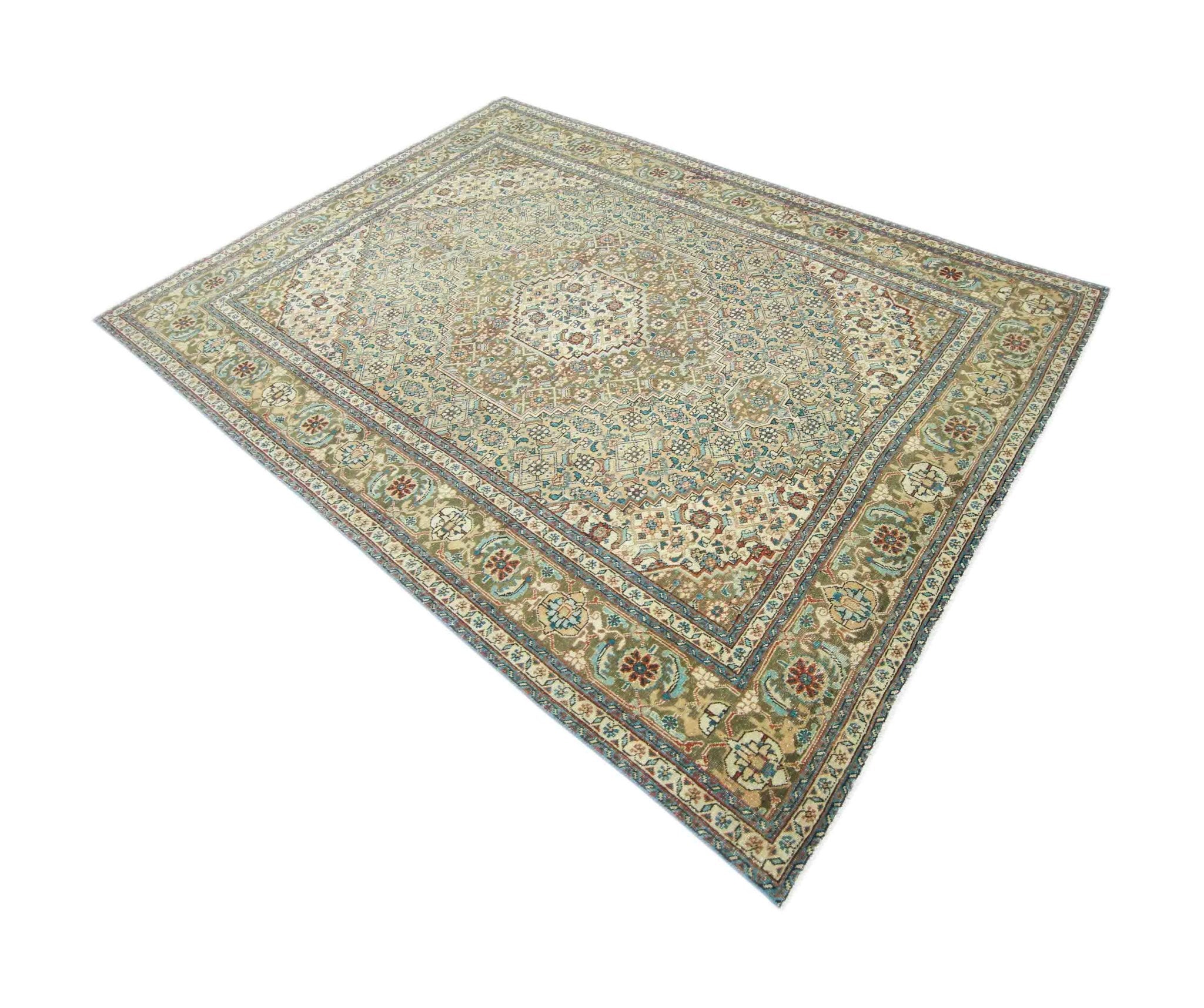 Handmade Vintage Persian Senneh Rug | 276 x 199 cm | 9' x 6'6" - Najaf Rugs & Textile
