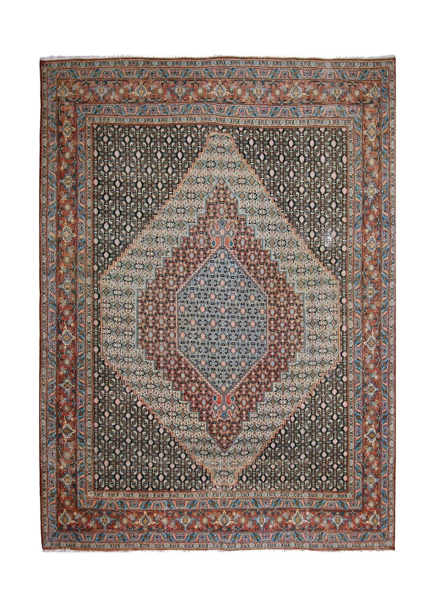 Handmade Vintage Persian Senneh Rug | 278 x 203 cm | 9'2" x 6'8" - Najaf Rugs & Textile