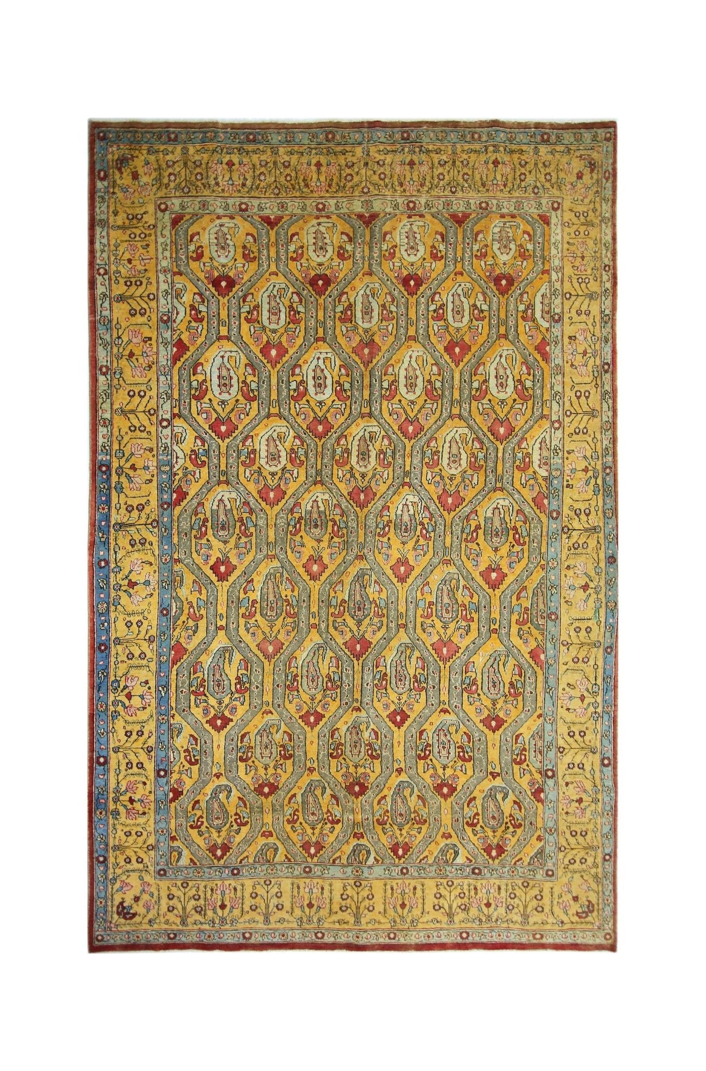 Handmade Vintage Persian Senneh Paisley Rug | 285 x 183 cm | 9'5" x 6' - Najaf Rugs & Textile