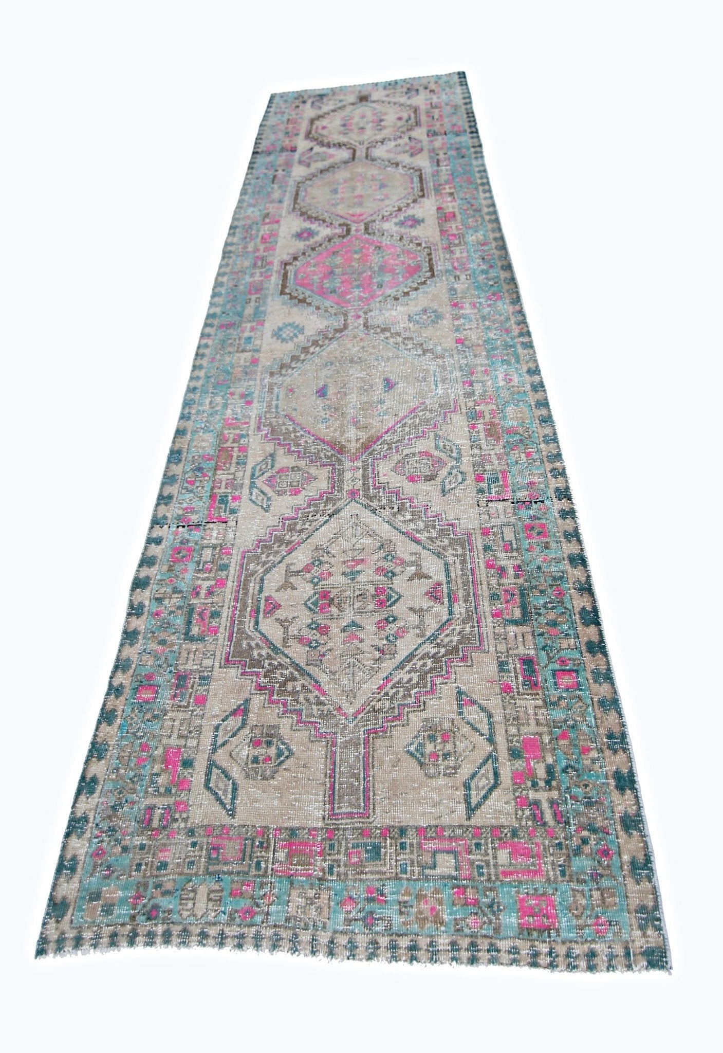 Handmade Vintage Persian Hallway Runner | 323 x 103 cm | 10'7" x 3'5" - Najaf Rugs & Textile