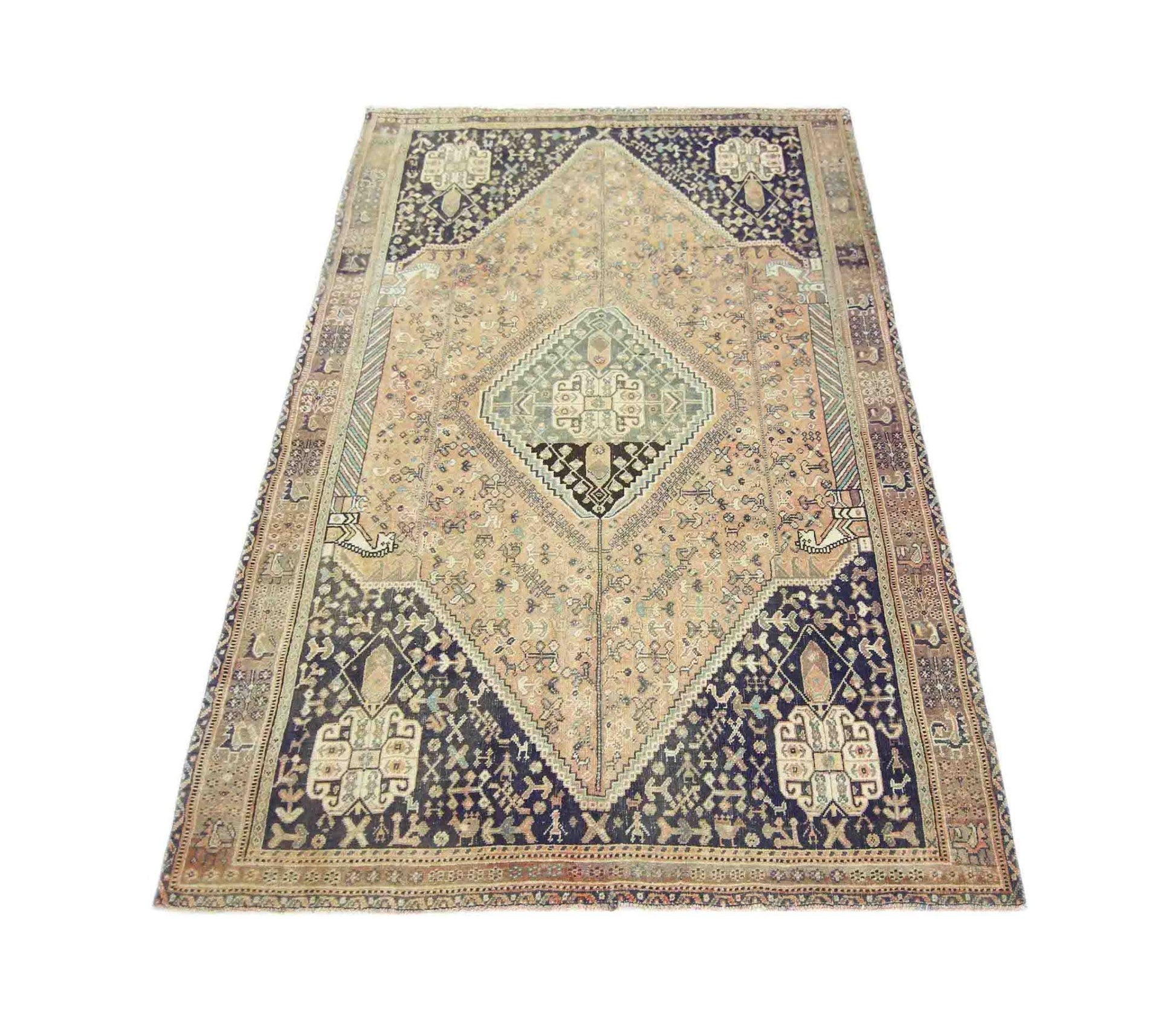 Handmade Vintage Persian Shiraz Rug | 235 x 151 cm | 7'8" x 4'11" - Najaf Rugs & Textile